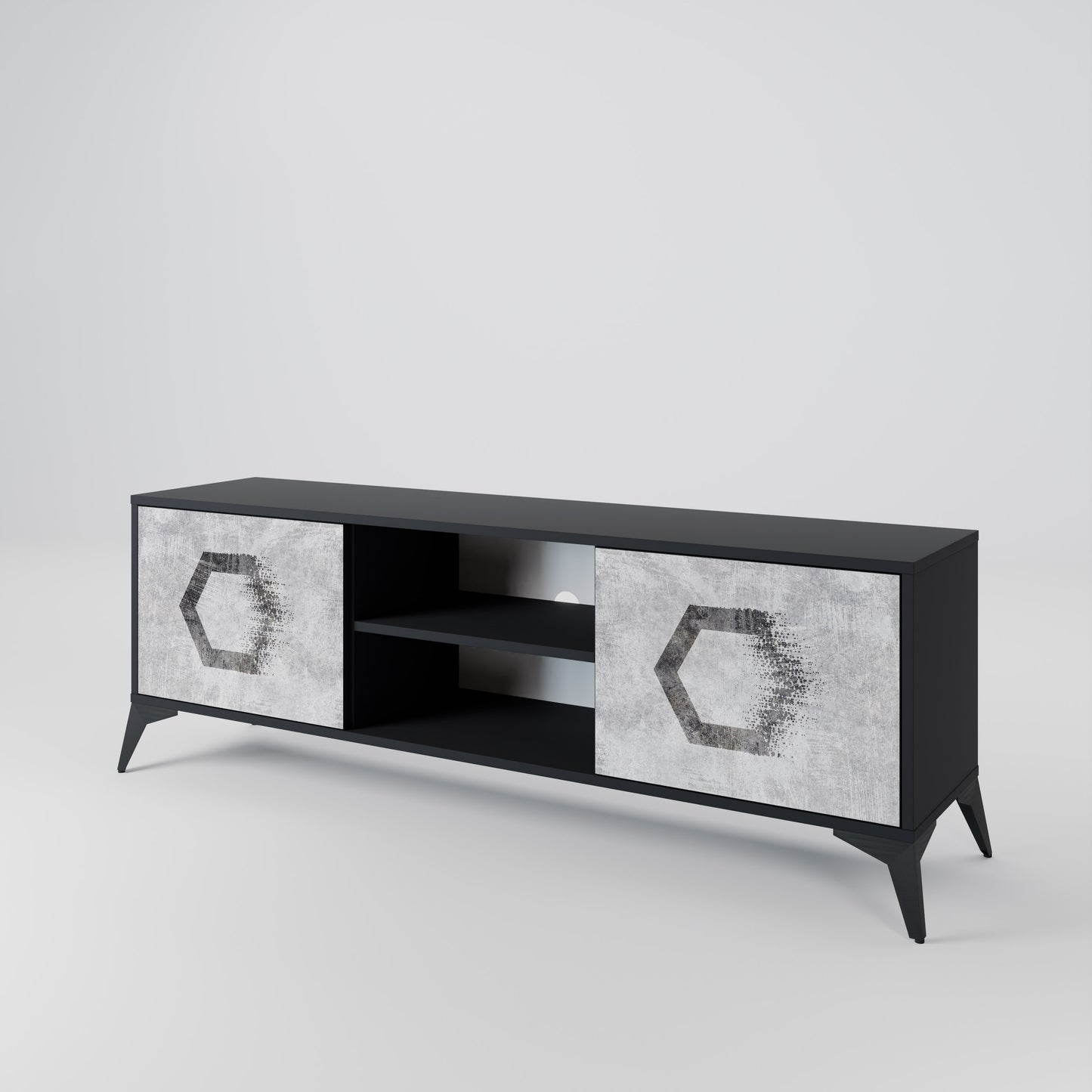 HEXAGONAL FIGURES 2-Door TV Stand in Black Finish