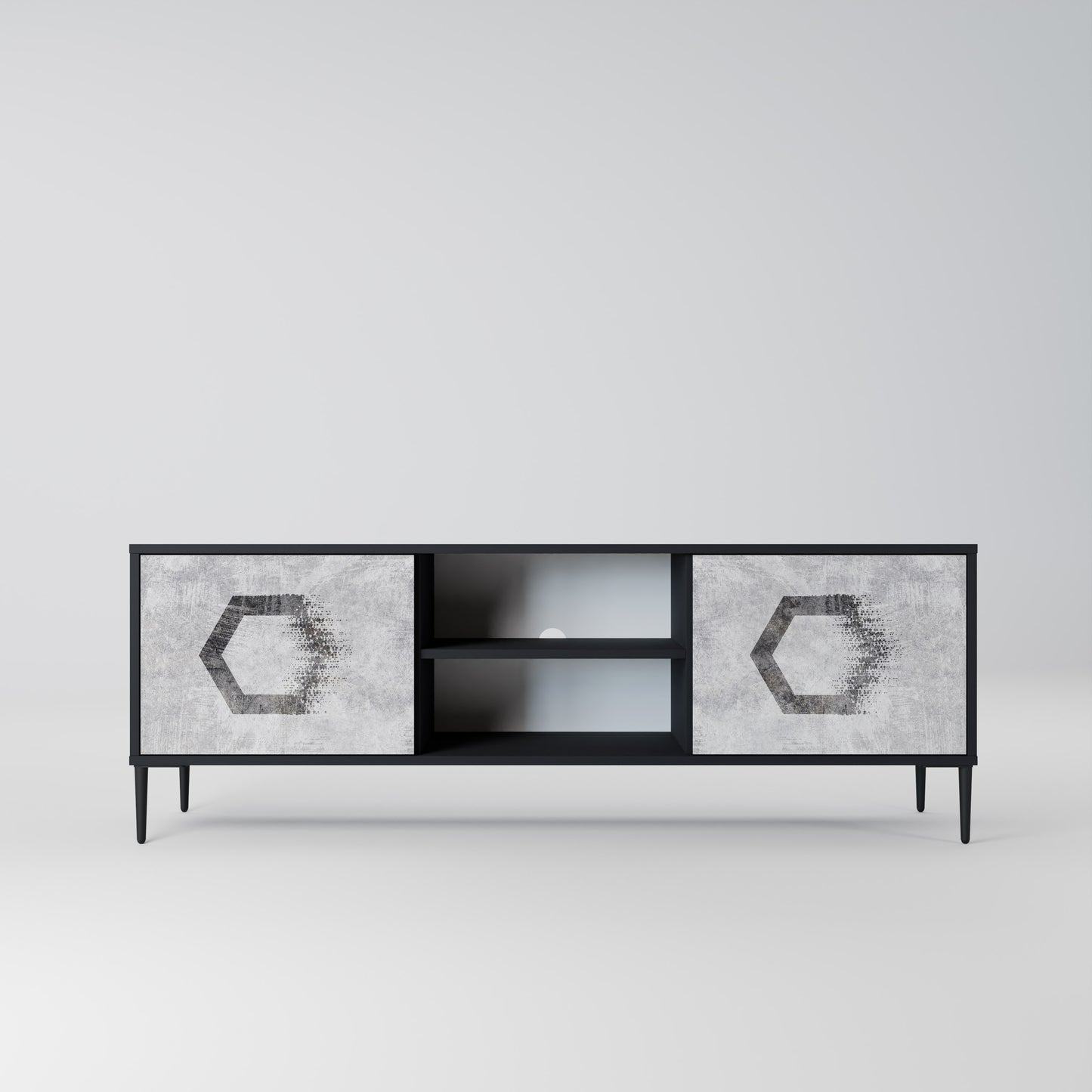 HEXAGONAL FIGURES 2-Door TV Stand in Black Finish