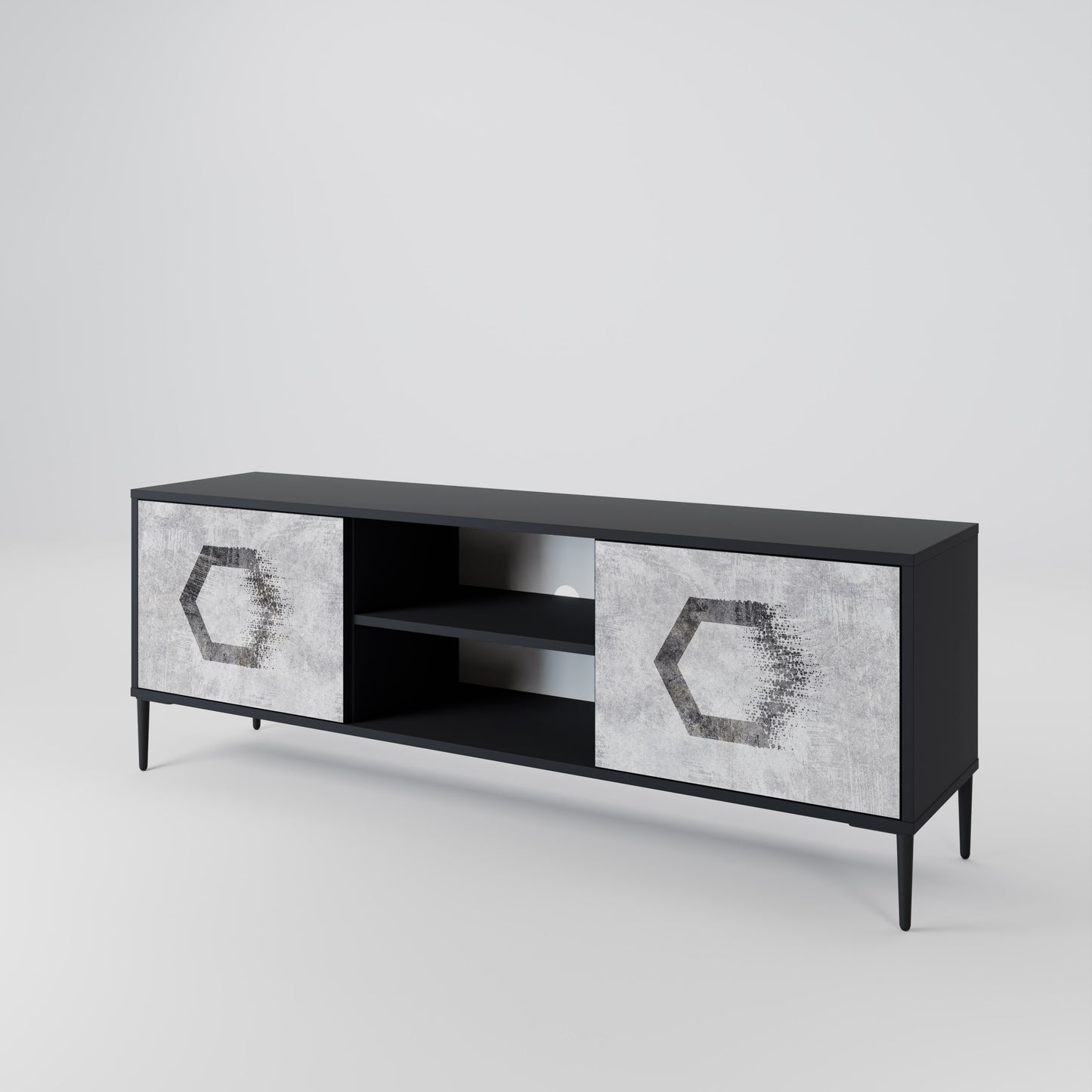 HEXAGONAL FIGURES 2-Door TV Stand in Black Finish