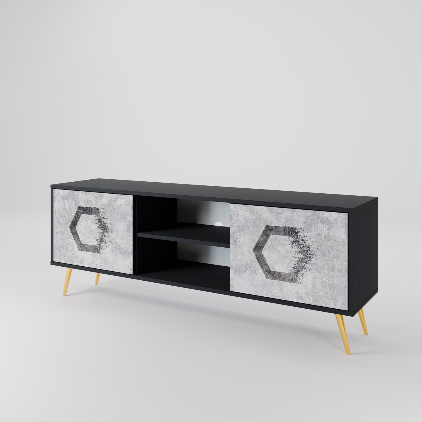 HEXAGONAL FIGURES 2-Door TV Stand in Black Finish