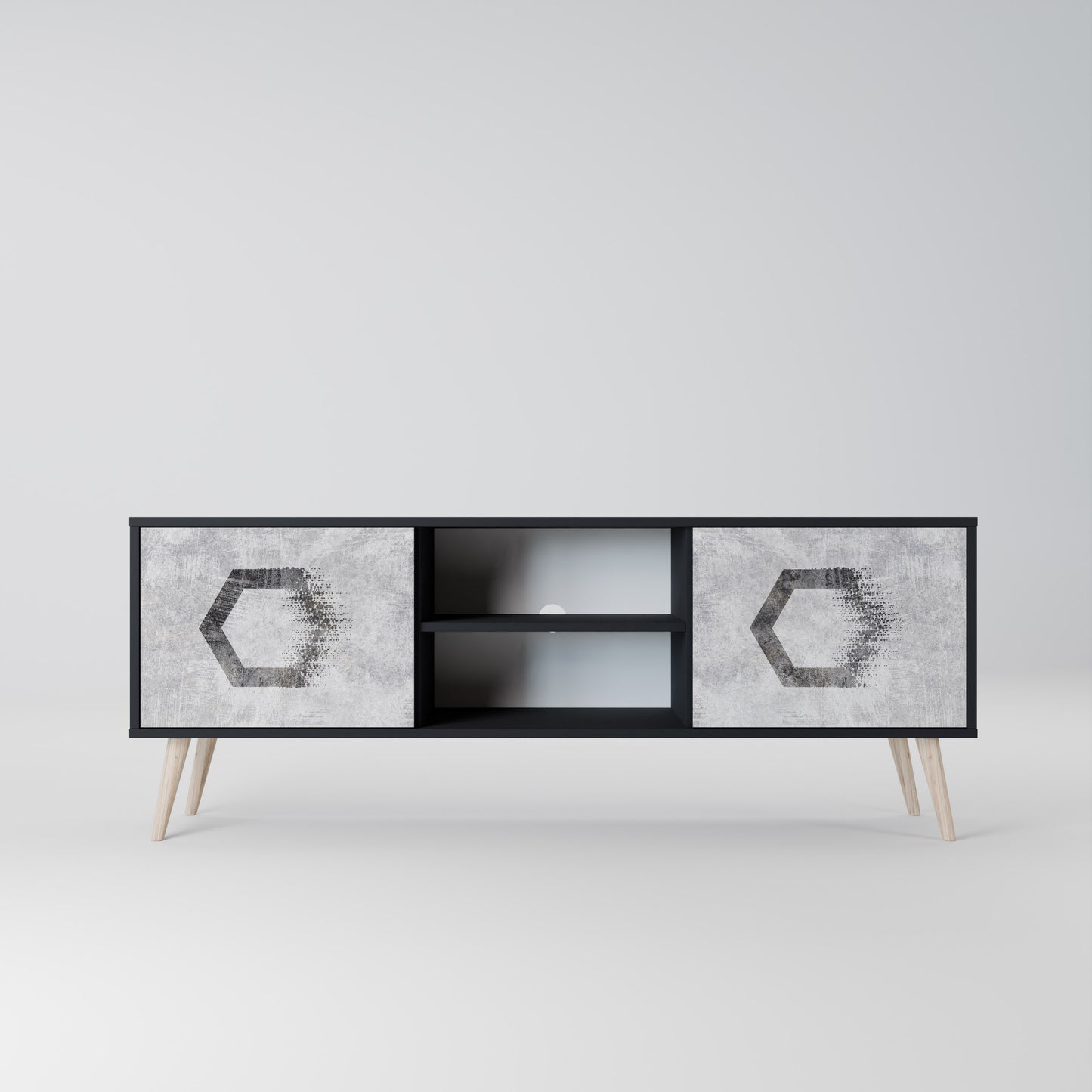 HEXAGONAL FIGURES 2-Door TV Stand in Black Finish