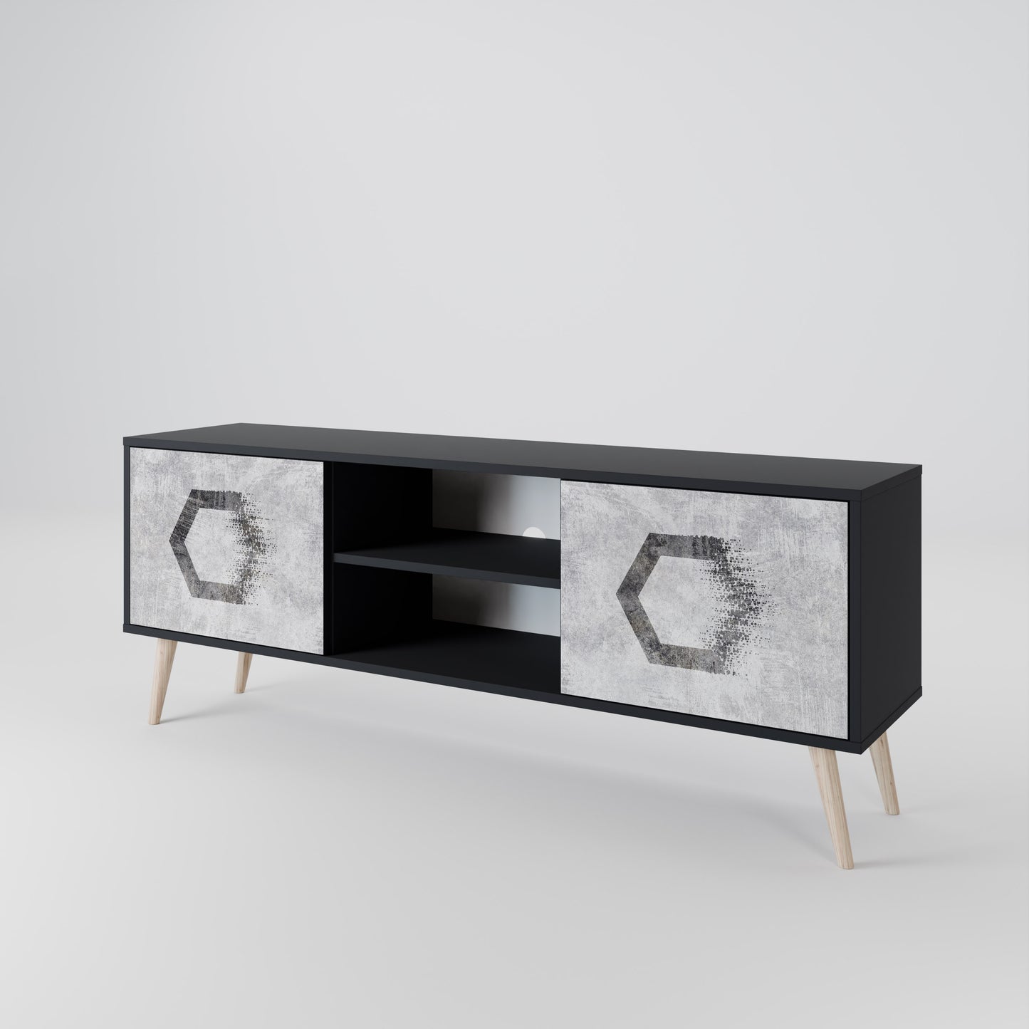 HEXAGONAL FIGURES 2-Door TV Stand in Black Finish
