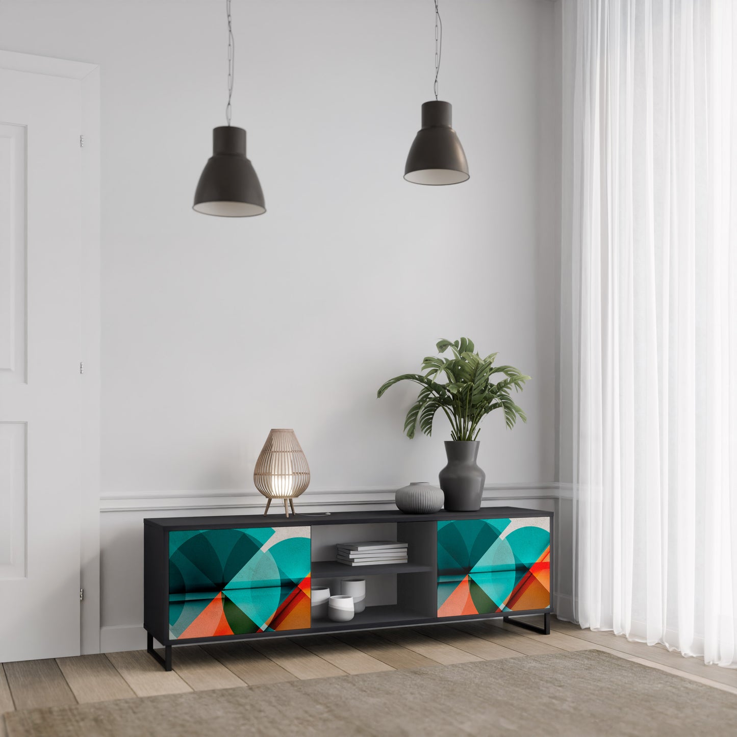 CIRCULAR RHAPSODY 2-Door TV Stand in Black Finish