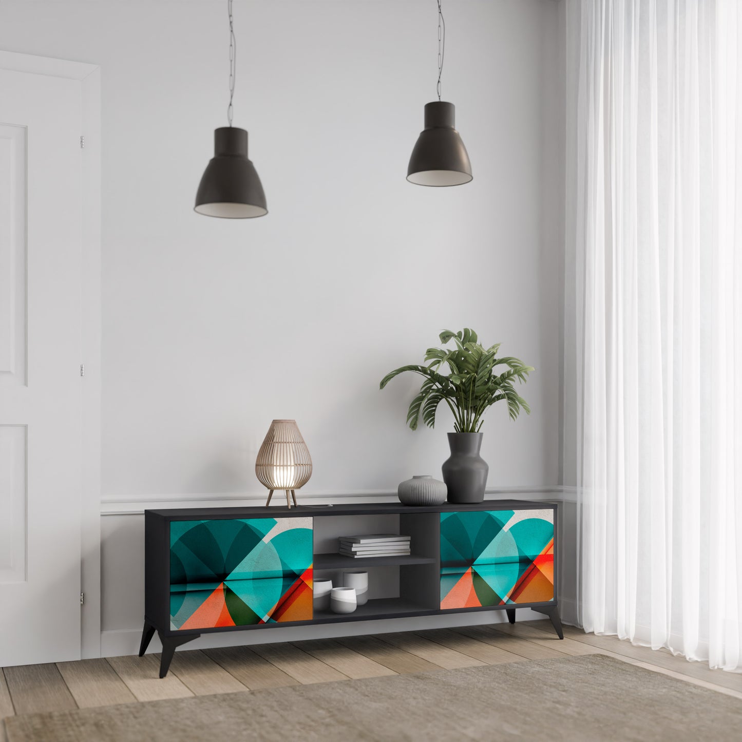 CIRCULAR RHAPSODY 2-Door TV Stand in Black Finish