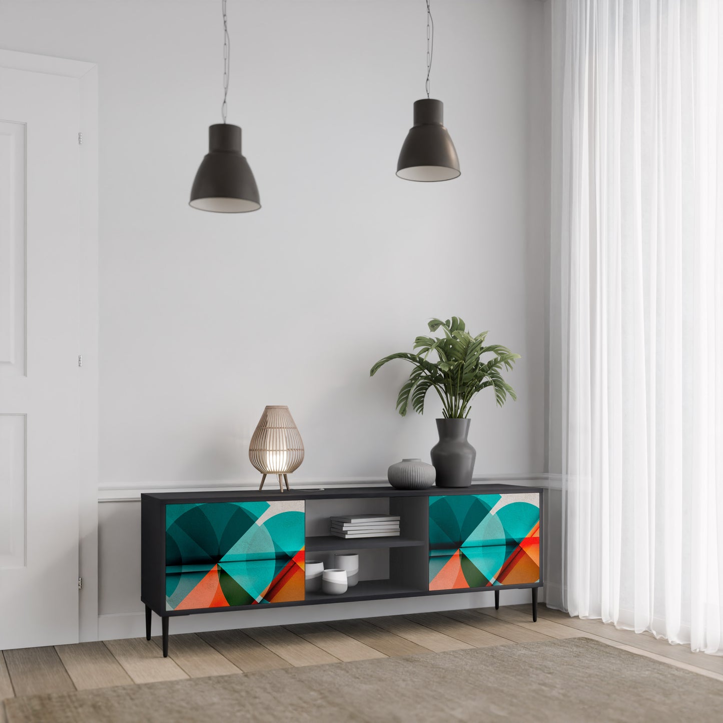 CIRCULAR RHAPSODY 2-Door TV Stand in Black Finish