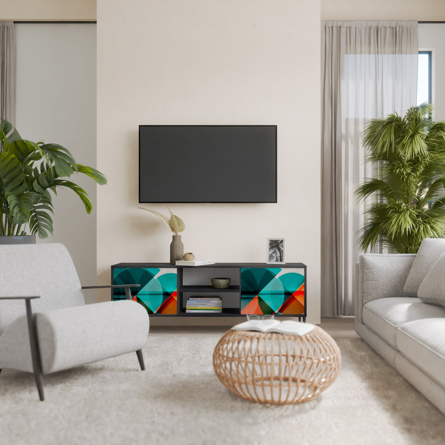 CIRCULAR RHAPSODY 2-Door TV Stand in Black Finish