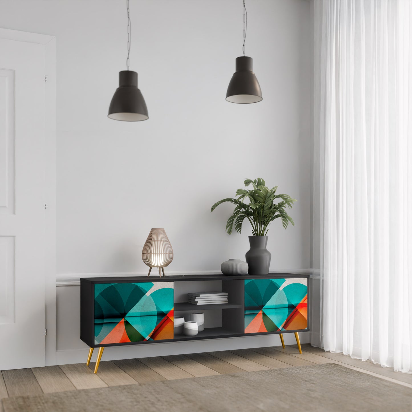 CIRCULAR RHAPSODY 2-Door TV Stand in Black Finish