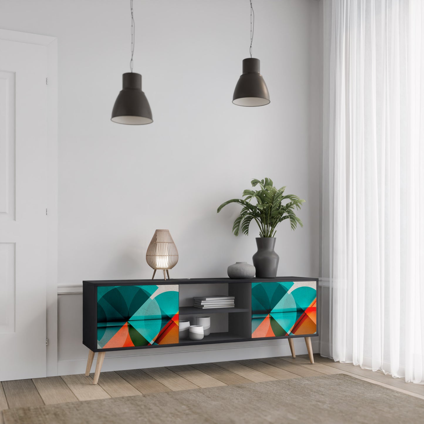 CIRCULAR RHAPSODY 2-Door TV Stand in Black Finish
