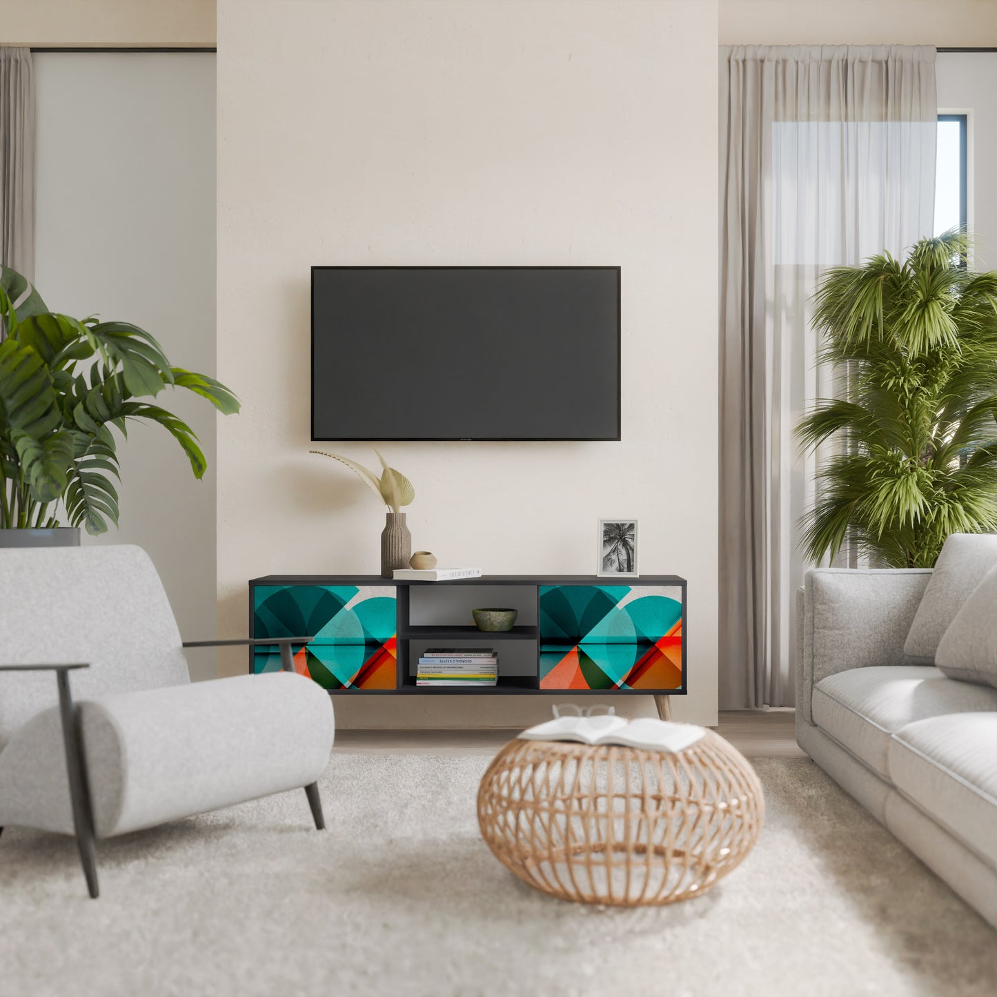 CIRCULAR RHAPSODY 2-Door TV Stand in Black Finish
