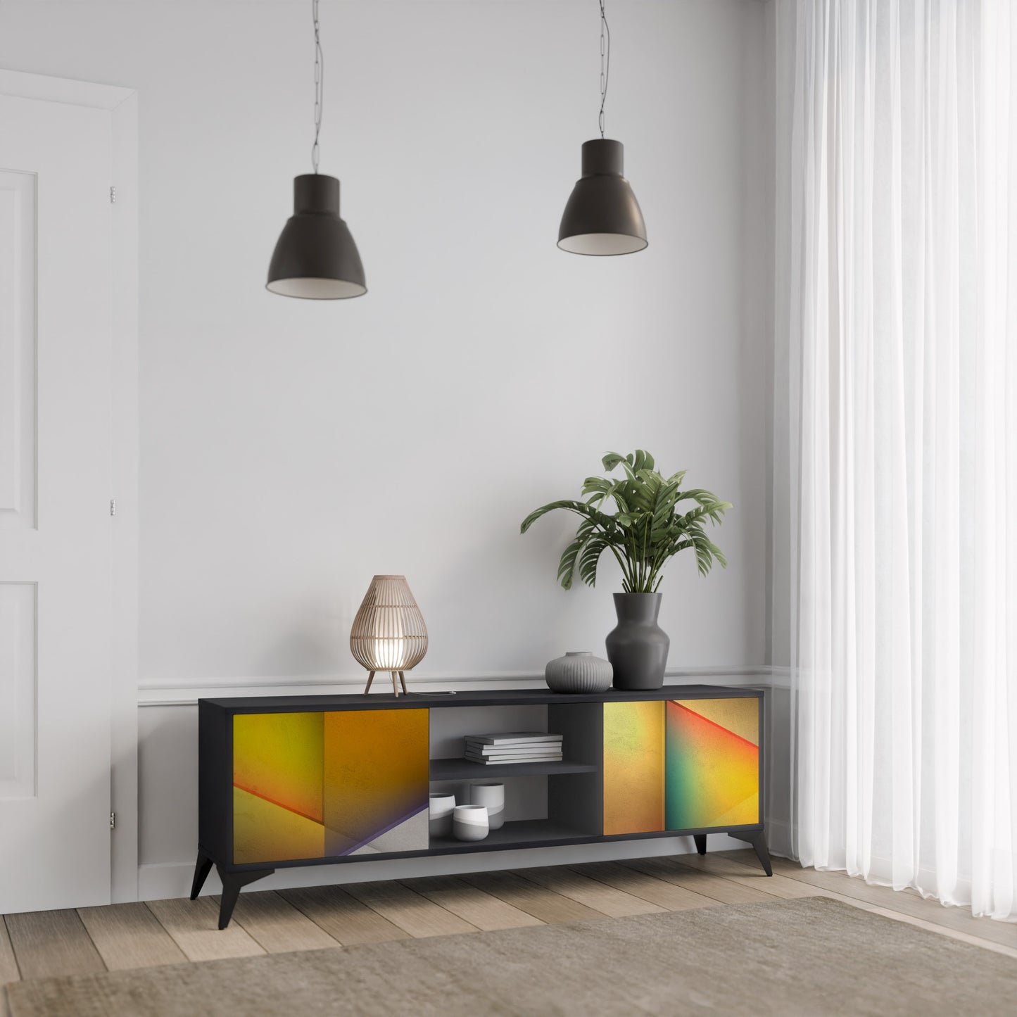 PIERCING SHARPNESS 2-dörrars TV-bänk i svart finish