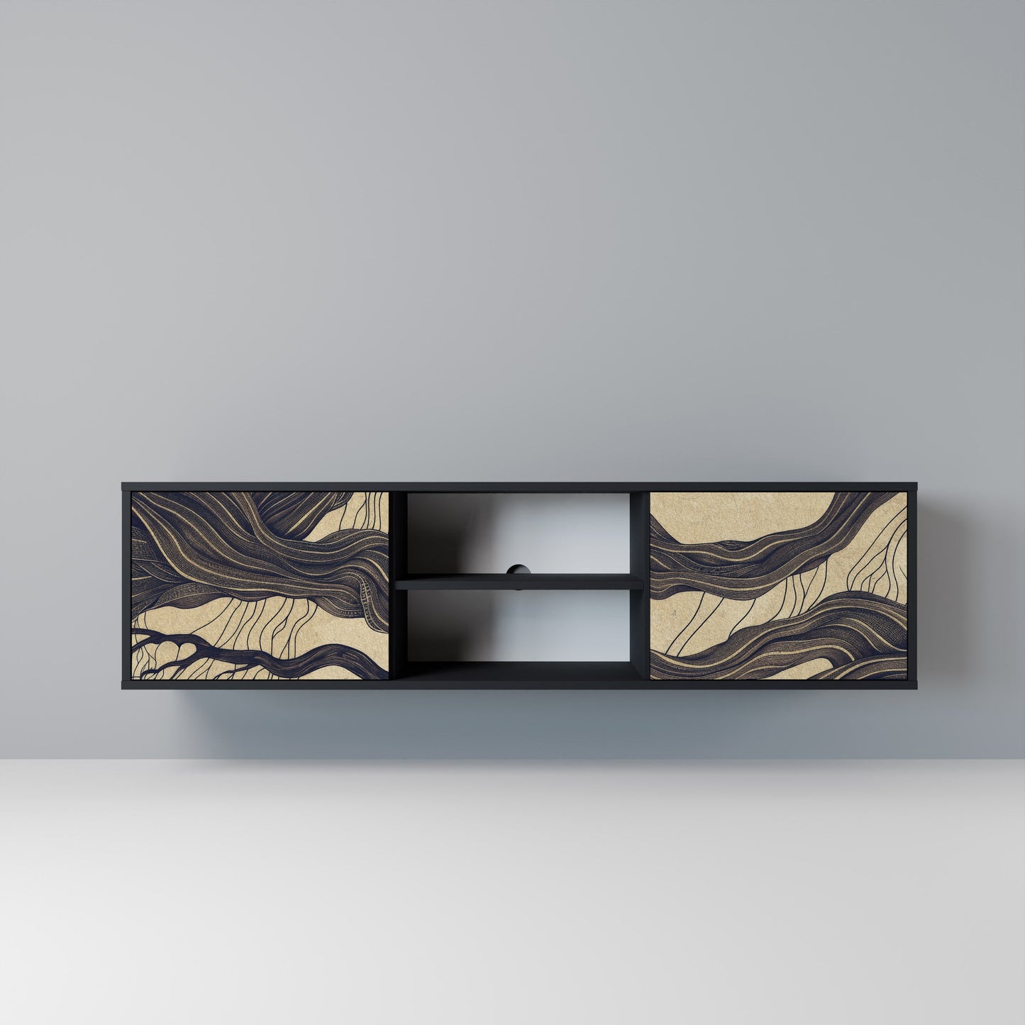 UNIFIED FRAGMENTS 2-Door TV Stand in Black Finish