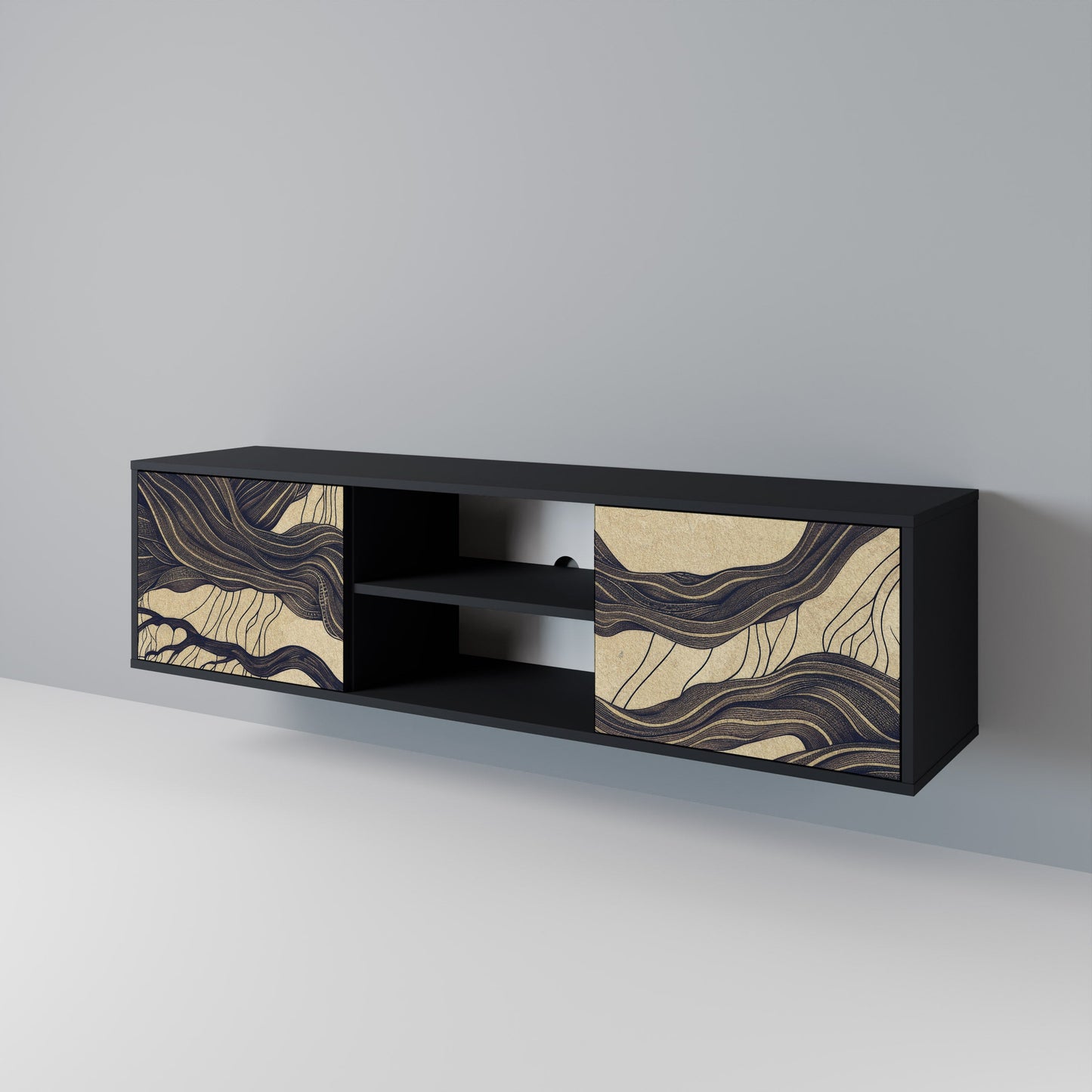 UNIFIED FRAGMENTS 2-Door TV Stand in Black Finish