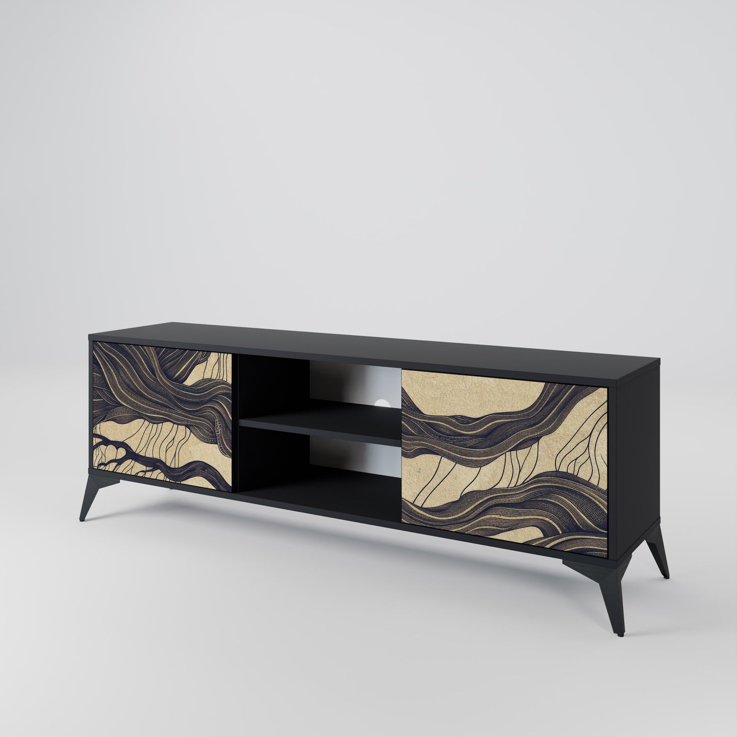 UNIFIED FRAGMENTS 2-Door TV Stand in Black Finish