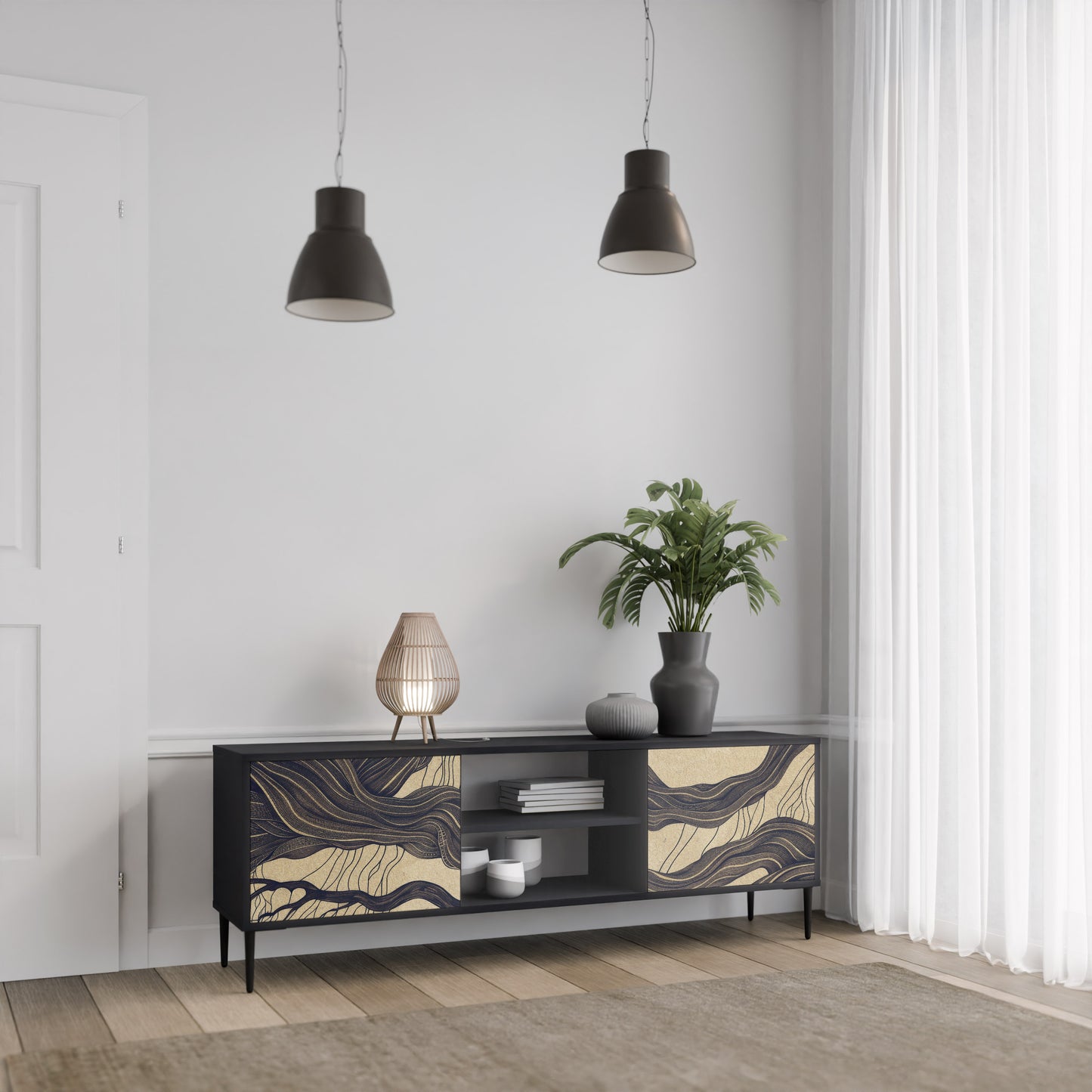 UNIFIED FRAGMENTS 2-Door TV Stand in Black Finish