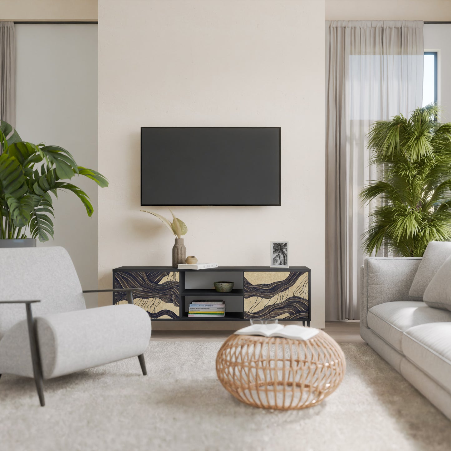 UNIFIED FRAGMENTS 2-Door TV Stand in Black Finish