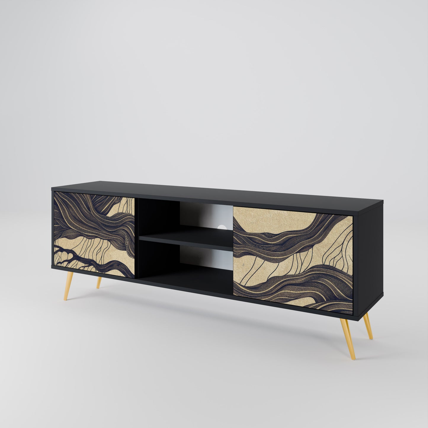 UNIFIED FRAGMENTS 2-Door TV Stand in Black Finish