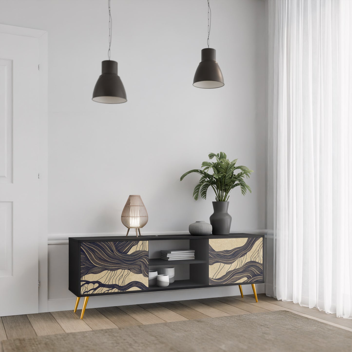 UNIFIED FRAGMENTS 2-Door TV Stand in Black Finish