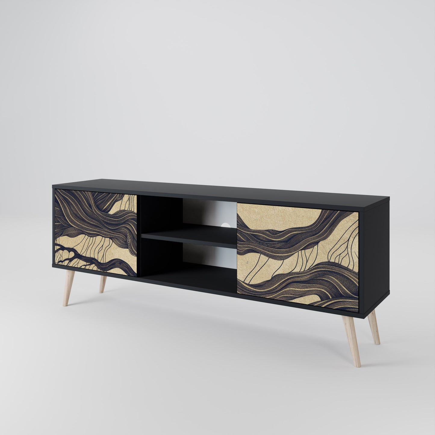 UNIFIED FRAGMENTS 2-Door TV Stand in Black Finish