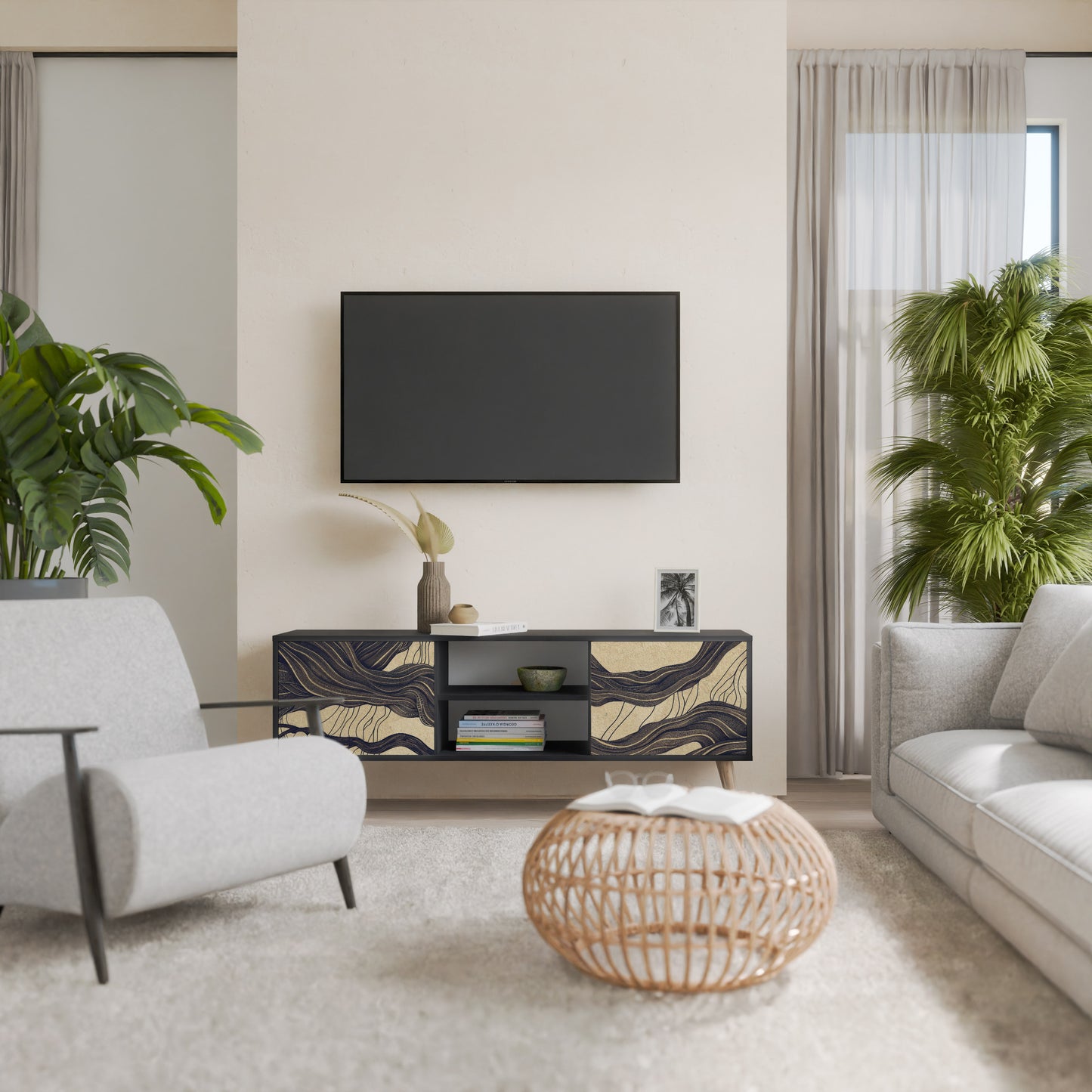 UNIFIED FRAGMENTS 2-Door TV Stand in Black Finish