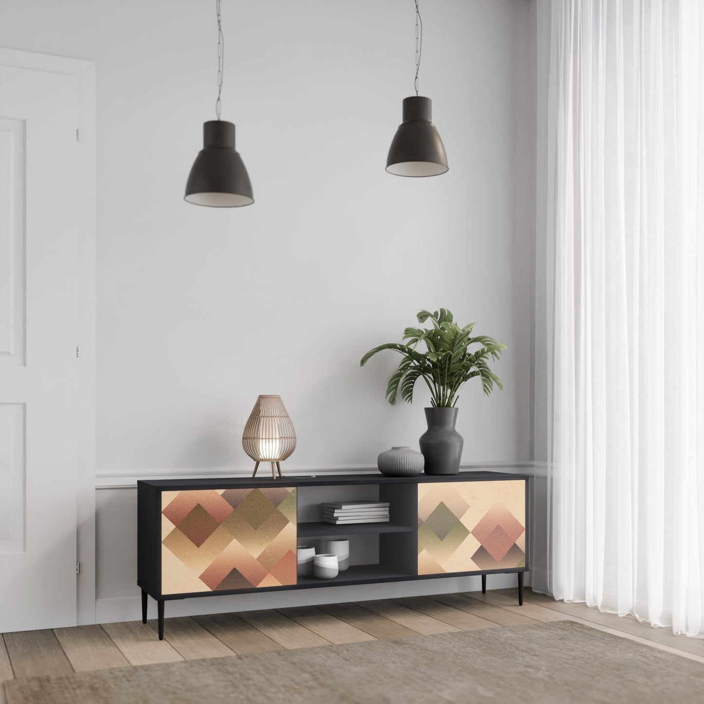 GEOMETRIC FUSION 2-Door TV Stand in Black Finish