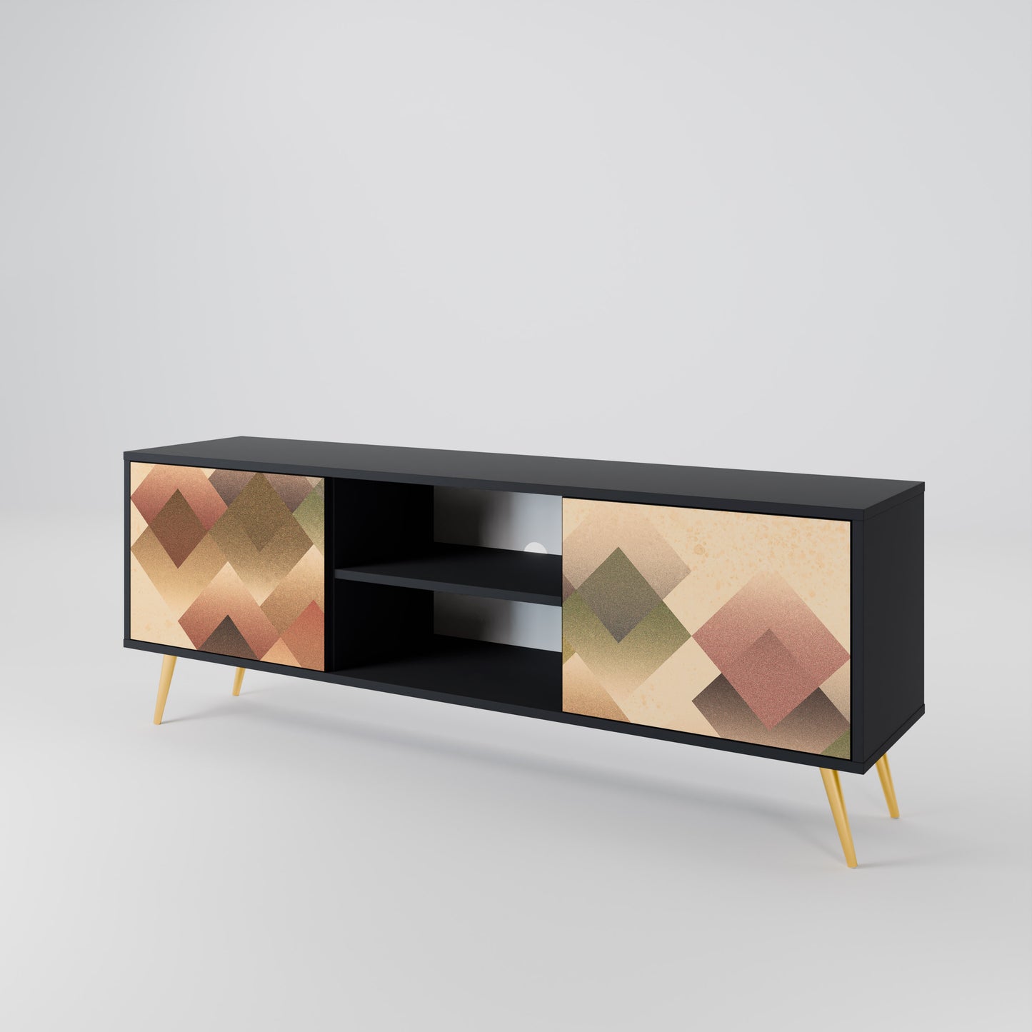 GEOMETRIC FUSION 2-Door TV Stand in Black Finish