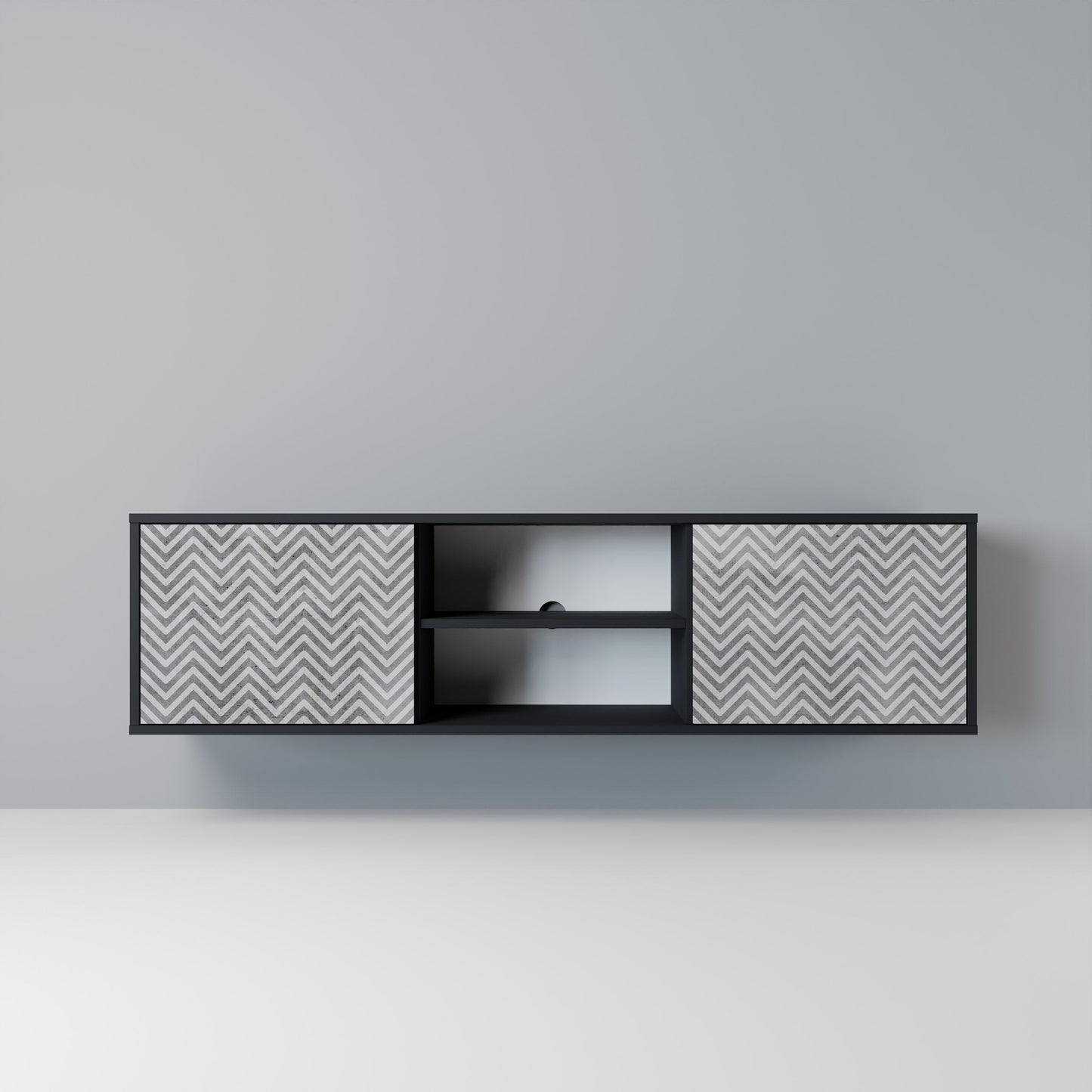 CONCRETE ZIG ZAG 2-Door TV Stand in Black Finish