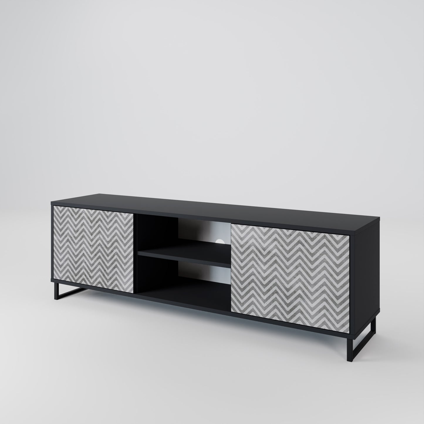 CONCRETE ZIG ZAG 2-Door TV Stand in Black Finish