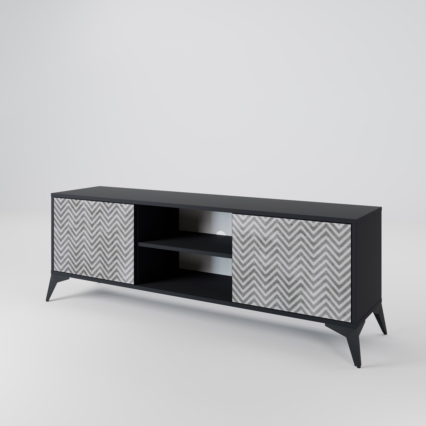 CONCRETE ZIG ZAG 2-Door TV Stand in Black Finish