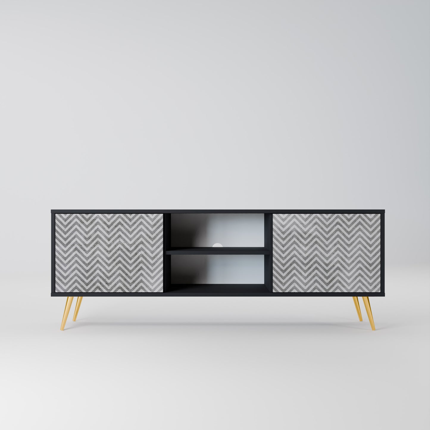 CONCRETE ZIG ZAG 2-Door TV Stand in Black Finish