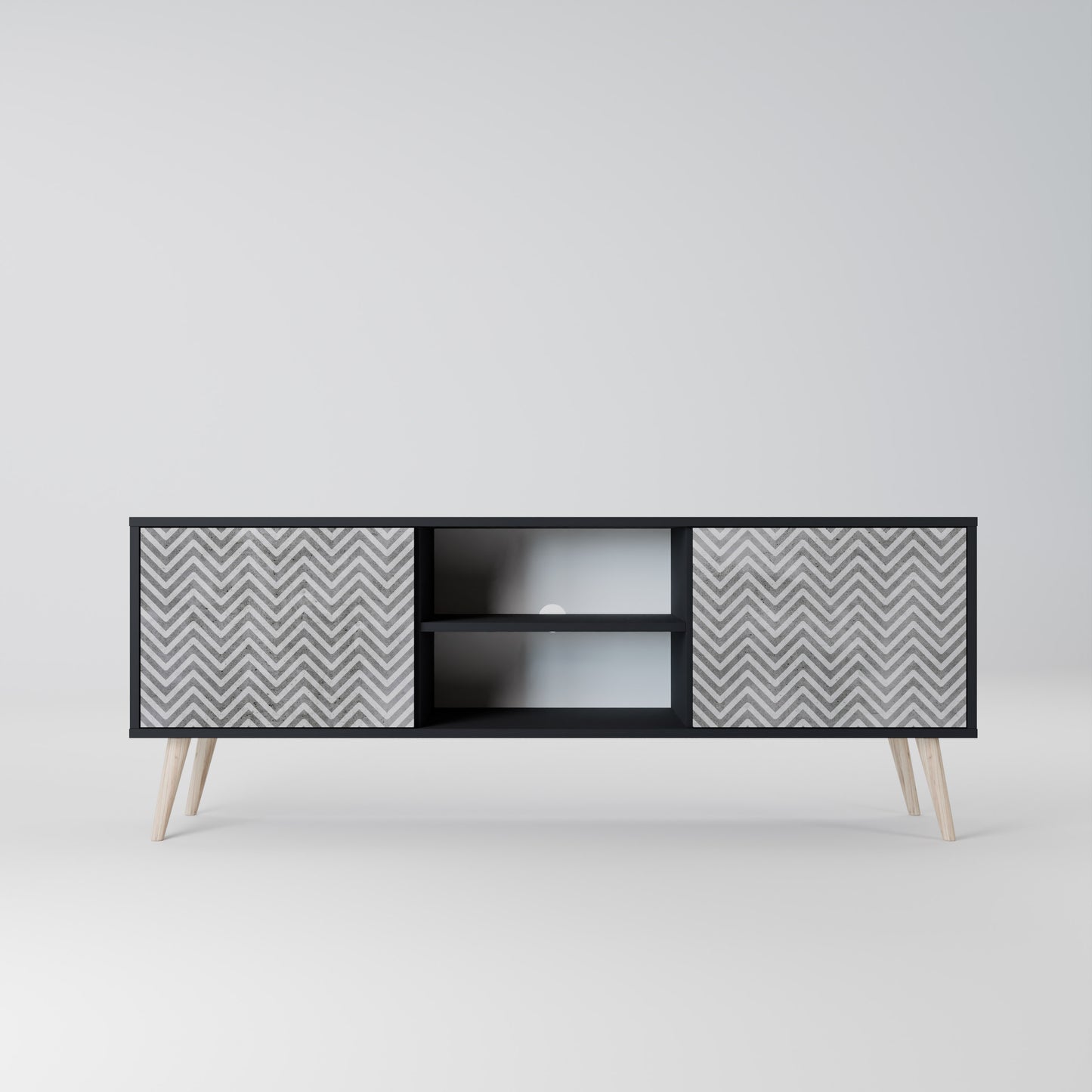 CONCRETE ZIG ZAG 2-Door TV Stand in Black Finish