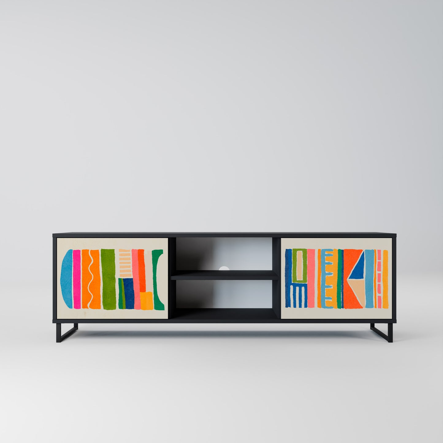 GEOMETRIC SHINE 2-dörrars TV-bänk i svart finish