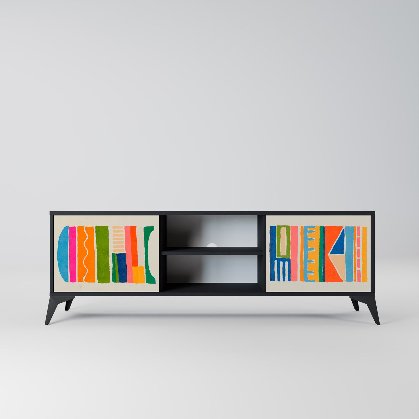 GEOMETRIC SHINE 2-dörrars TV-bänk i svart finish