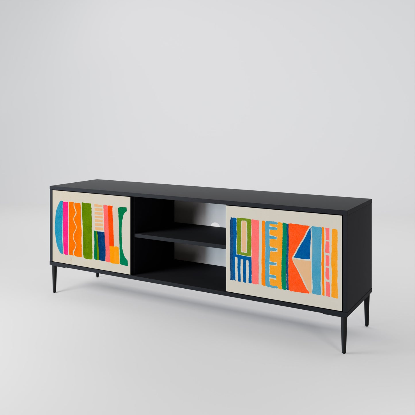 GEOMETRIC SHINE 2-dörrars TV-bänk i svart finish