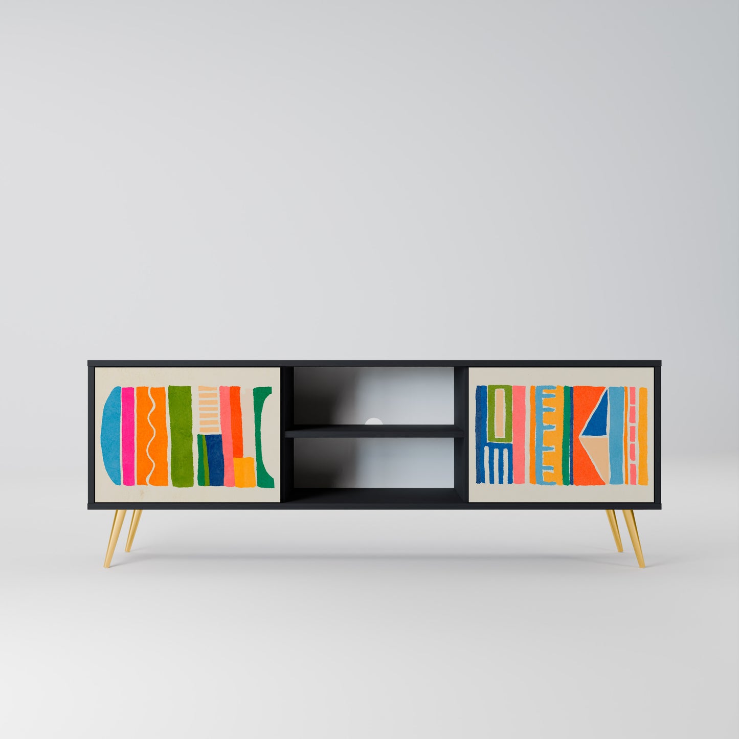 GEOMETRIC SHINE 2-dörrars TV-bänk i svart finish