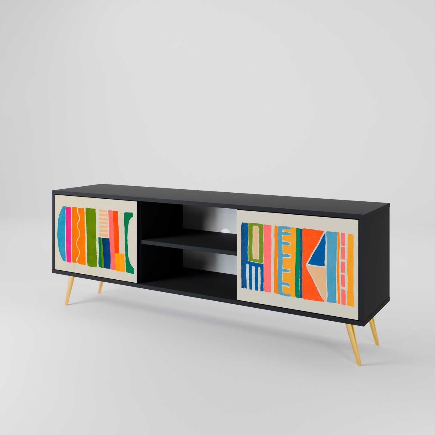 GEOMETRIC SHINE 2-dörrars TV-bänk i svart finish