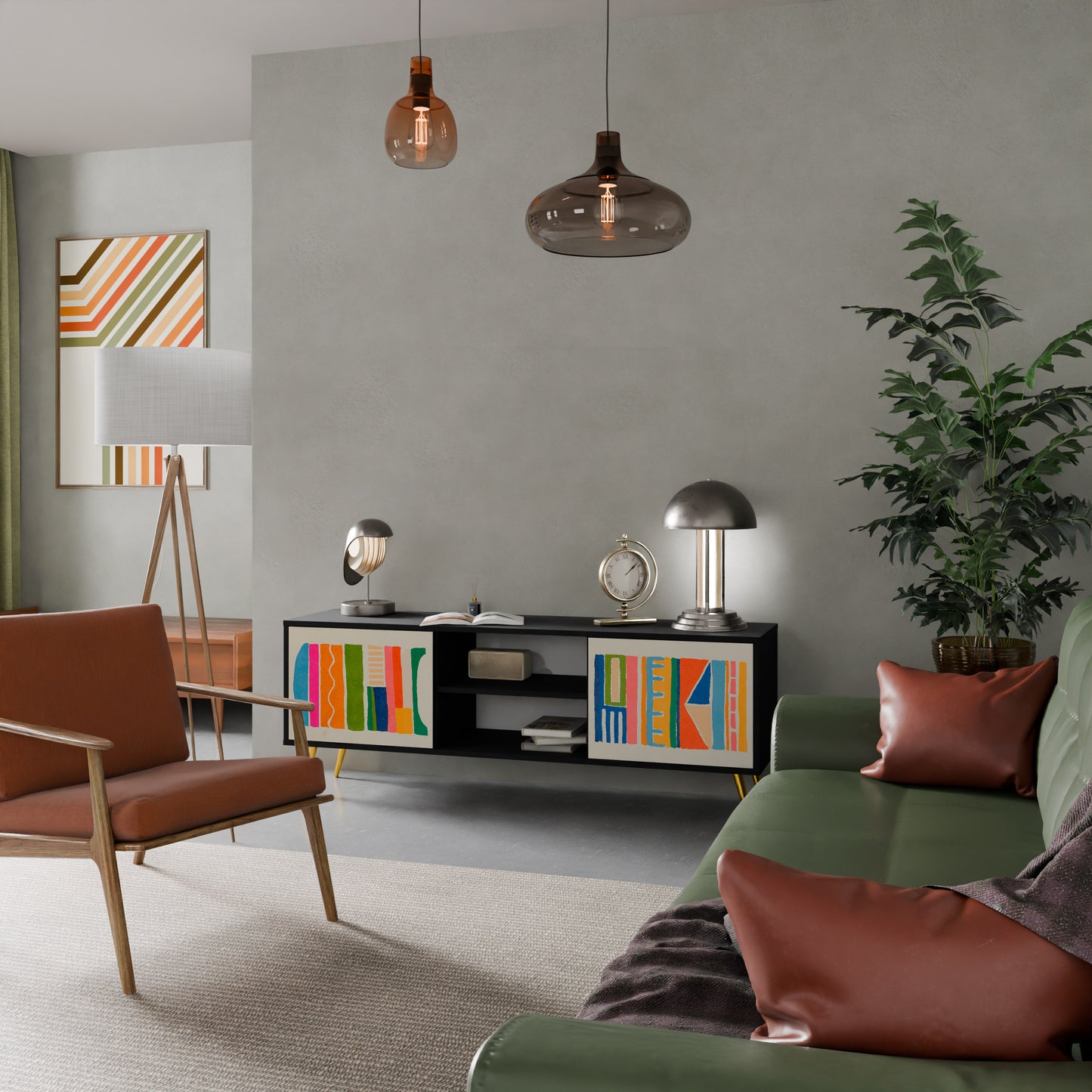 GEOMETRIC SHINE 2-dörrars TV-bänk i svart finish