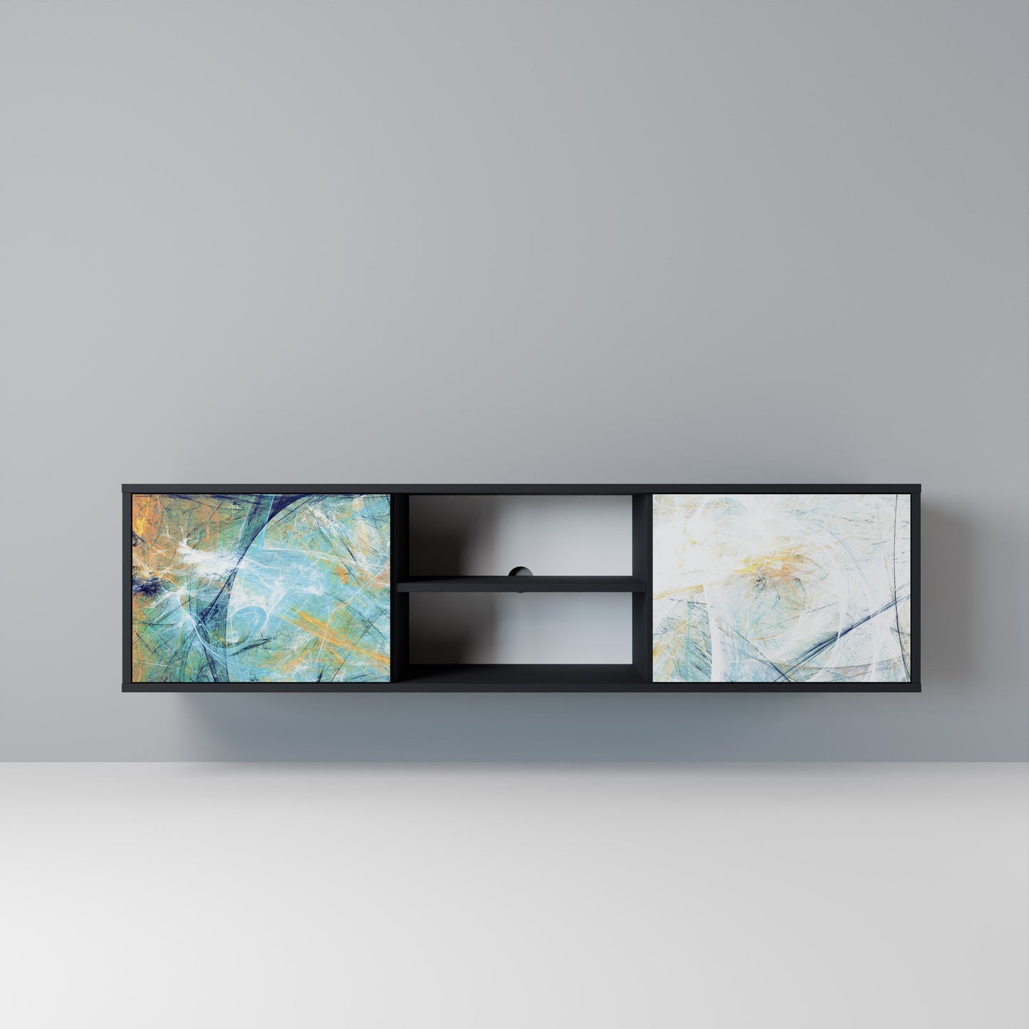ABSTRACT THOUGHTS 2-Door TV Stand in Black Finish