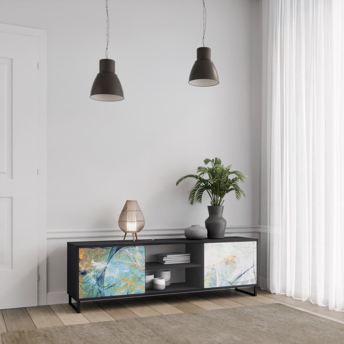 ABSTRACT THOUGHTS 2-Door TV Stand in Black Finish