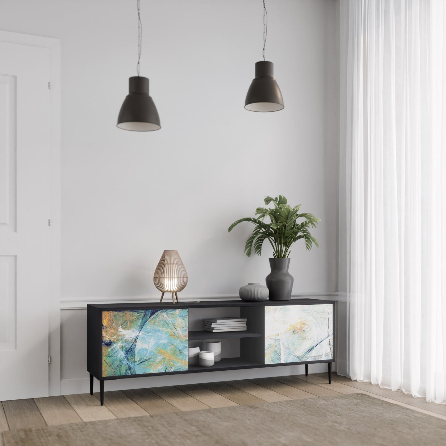 ABSTRACT THOUGHTS 2-Door TV Stand in Black Finish