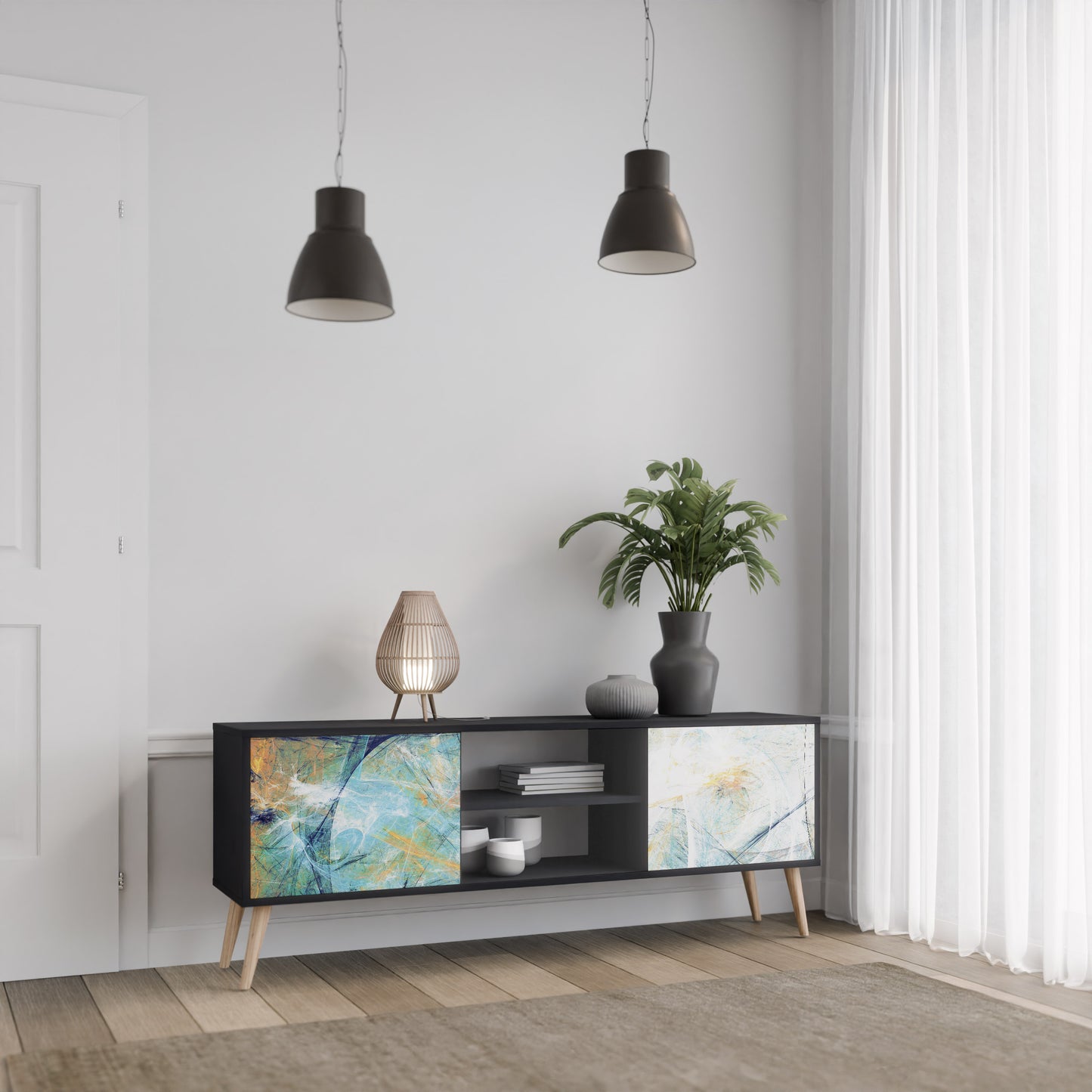 ABSTRACT THOUGHTS 2-Door TV Stand in Black Finish