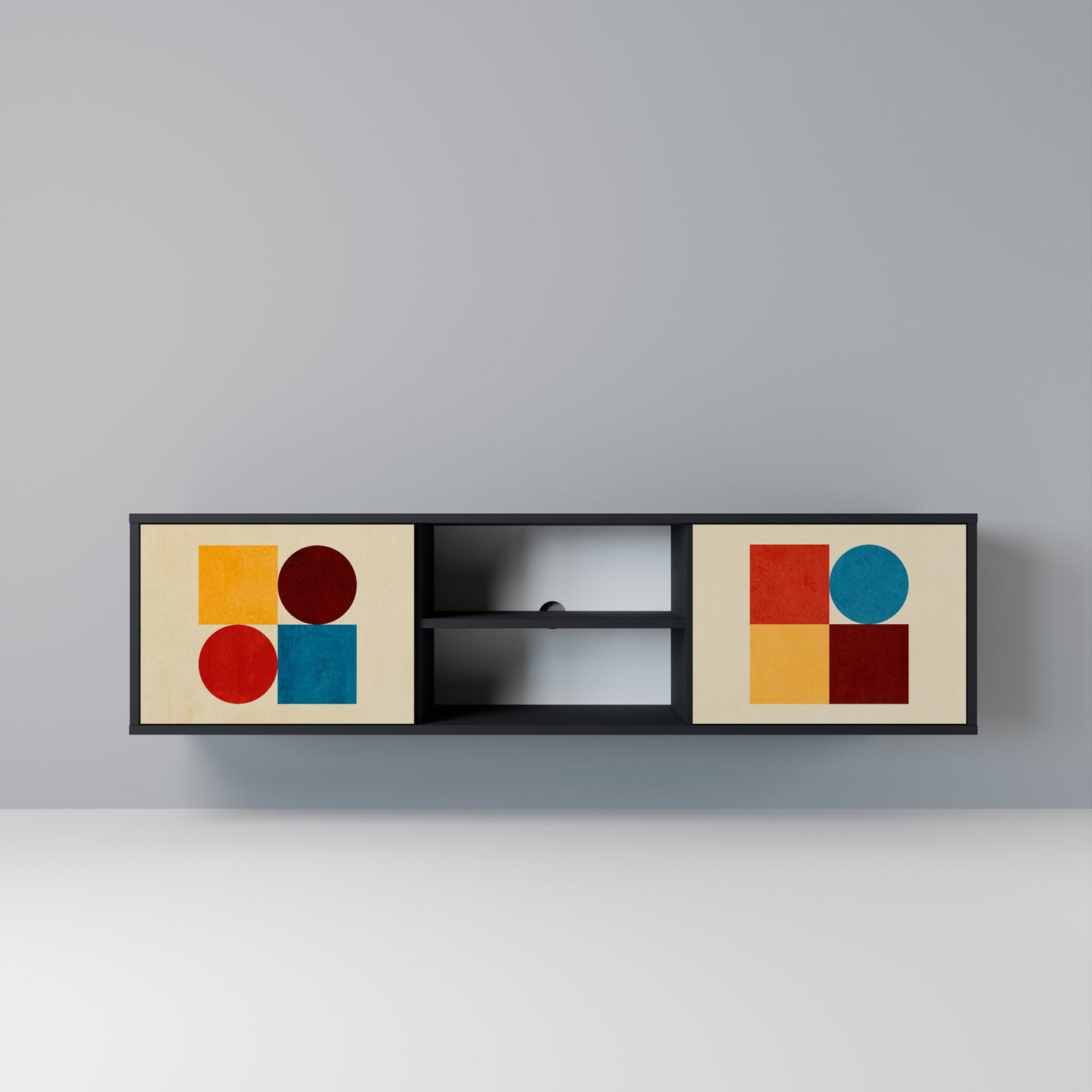 GEOMETRIC PUZZLE 2-Door TV Stand in Black Finish