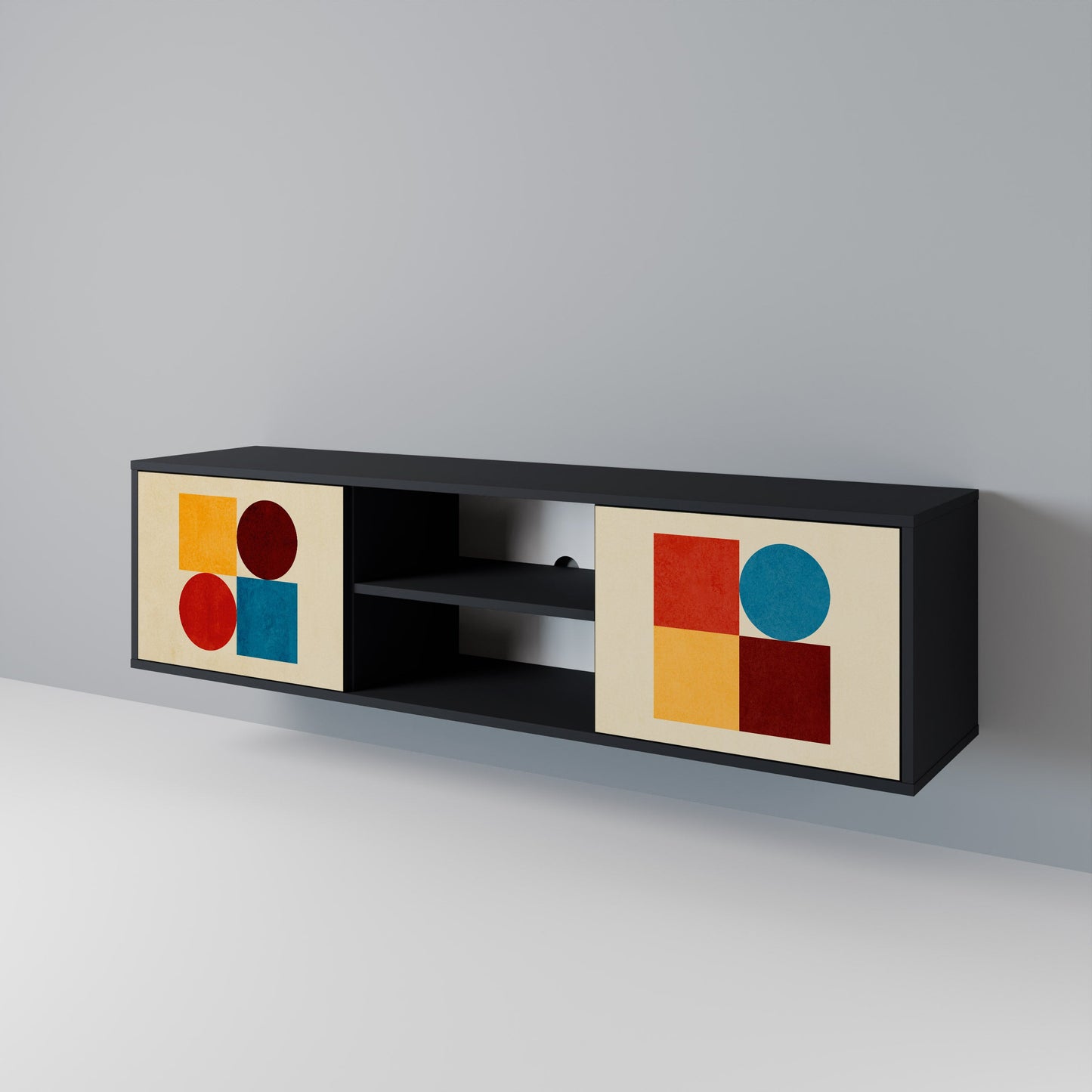 GEOMETRIC PUZZLE 2-Door TV Stand in Black Finish