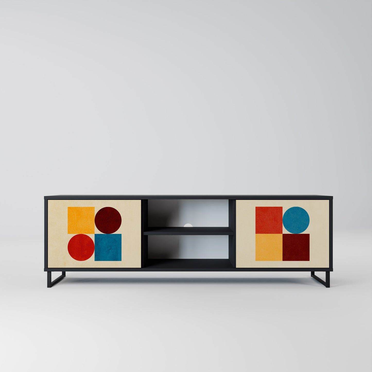 GEOMETRIC PUZZLE 2-Door TV Stand in Black Finish