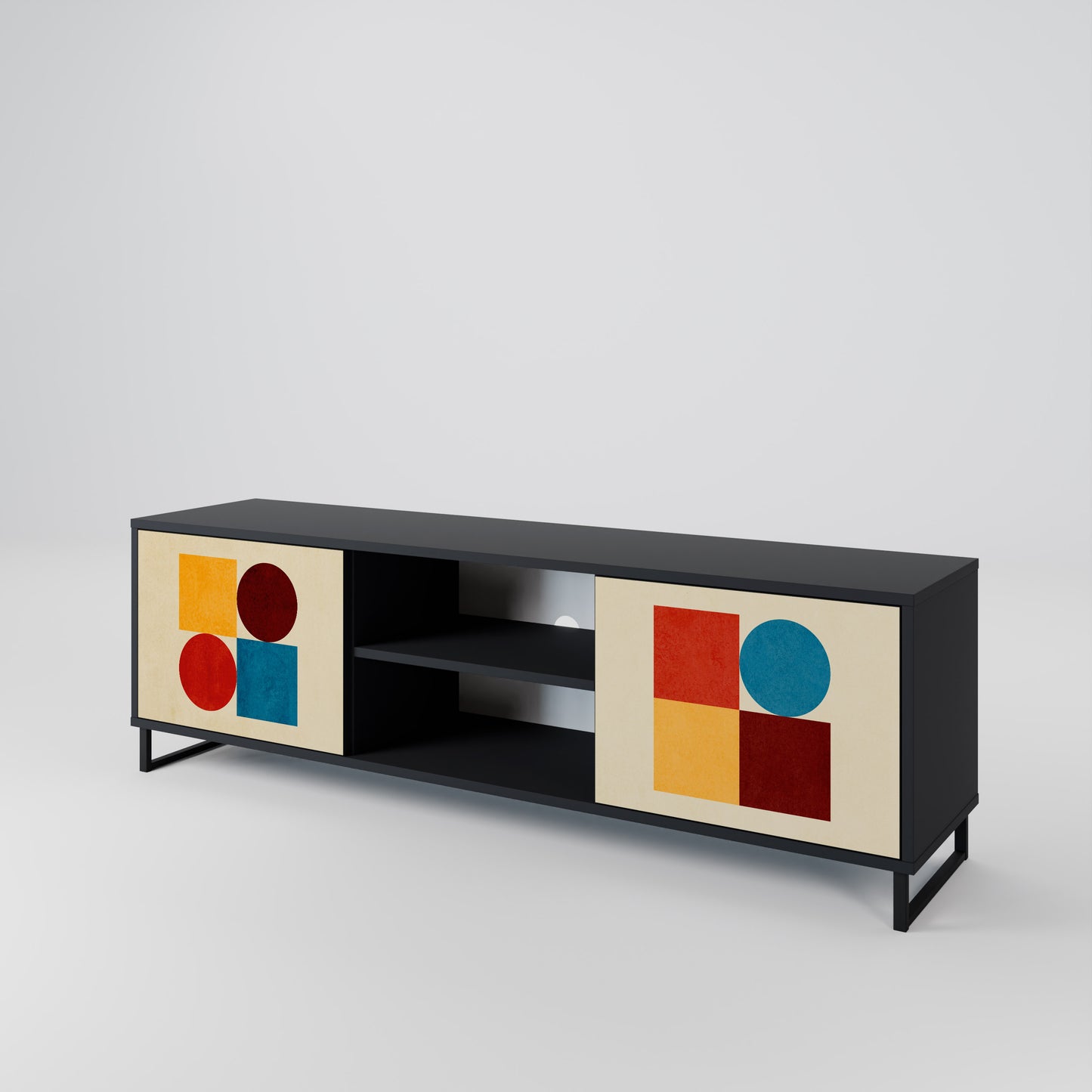 GEOMETRIC PUZZLE 2-Door TV Stand in Black Finish