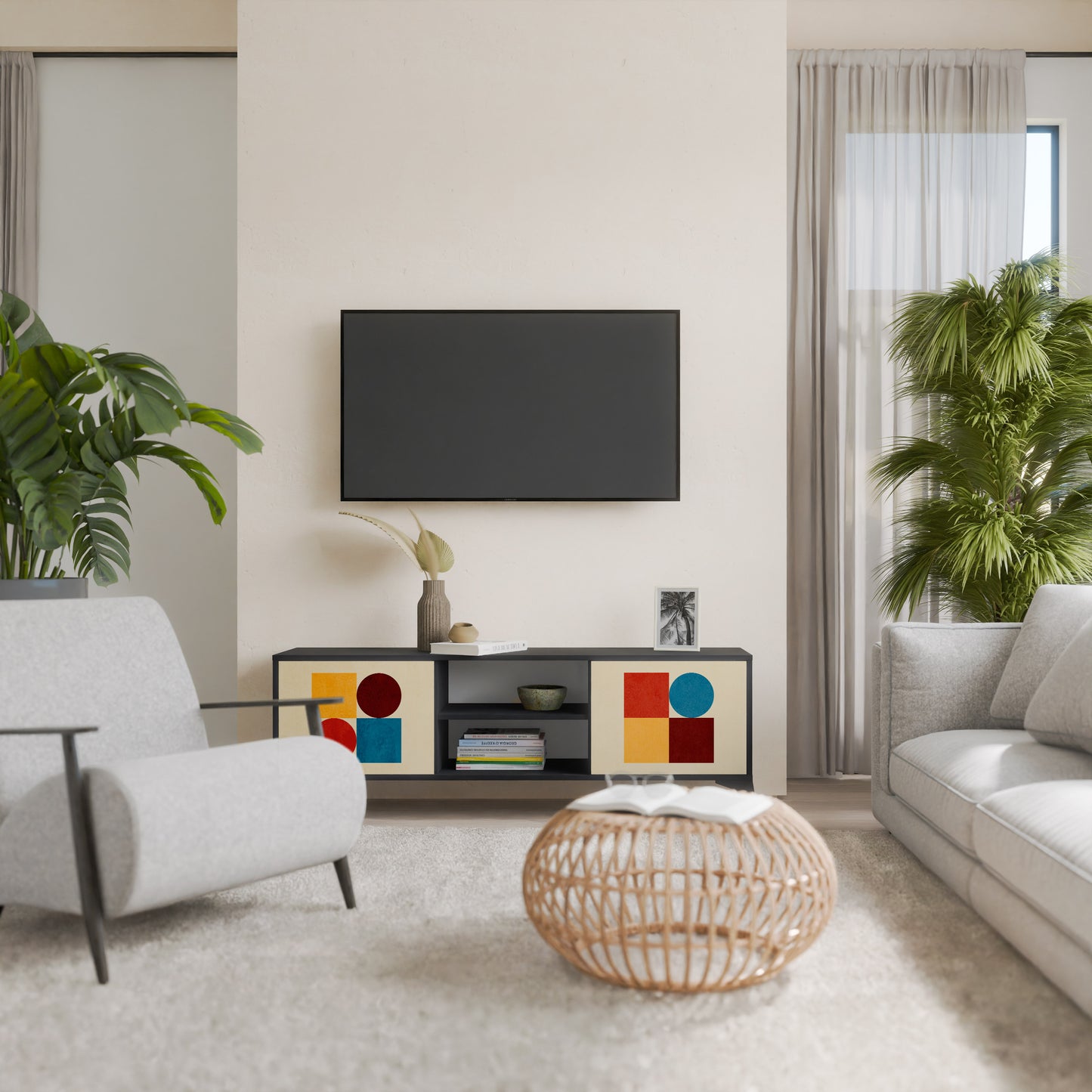 GEOMETRIC PUZZLE 2-Door TV Stand in Black Finish