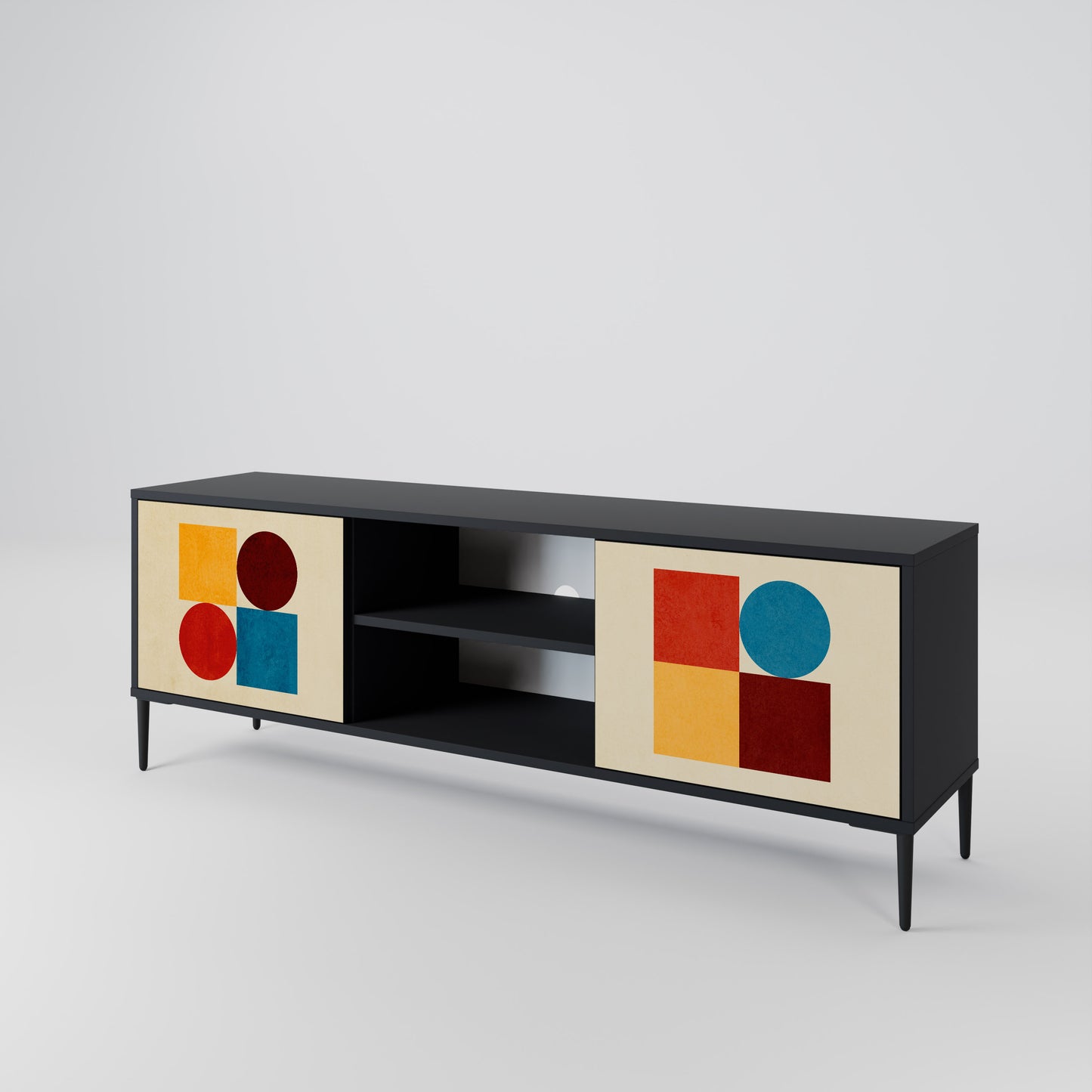 GEOMETRIC PUZZLE 2-Door TV Stand in Black Finish