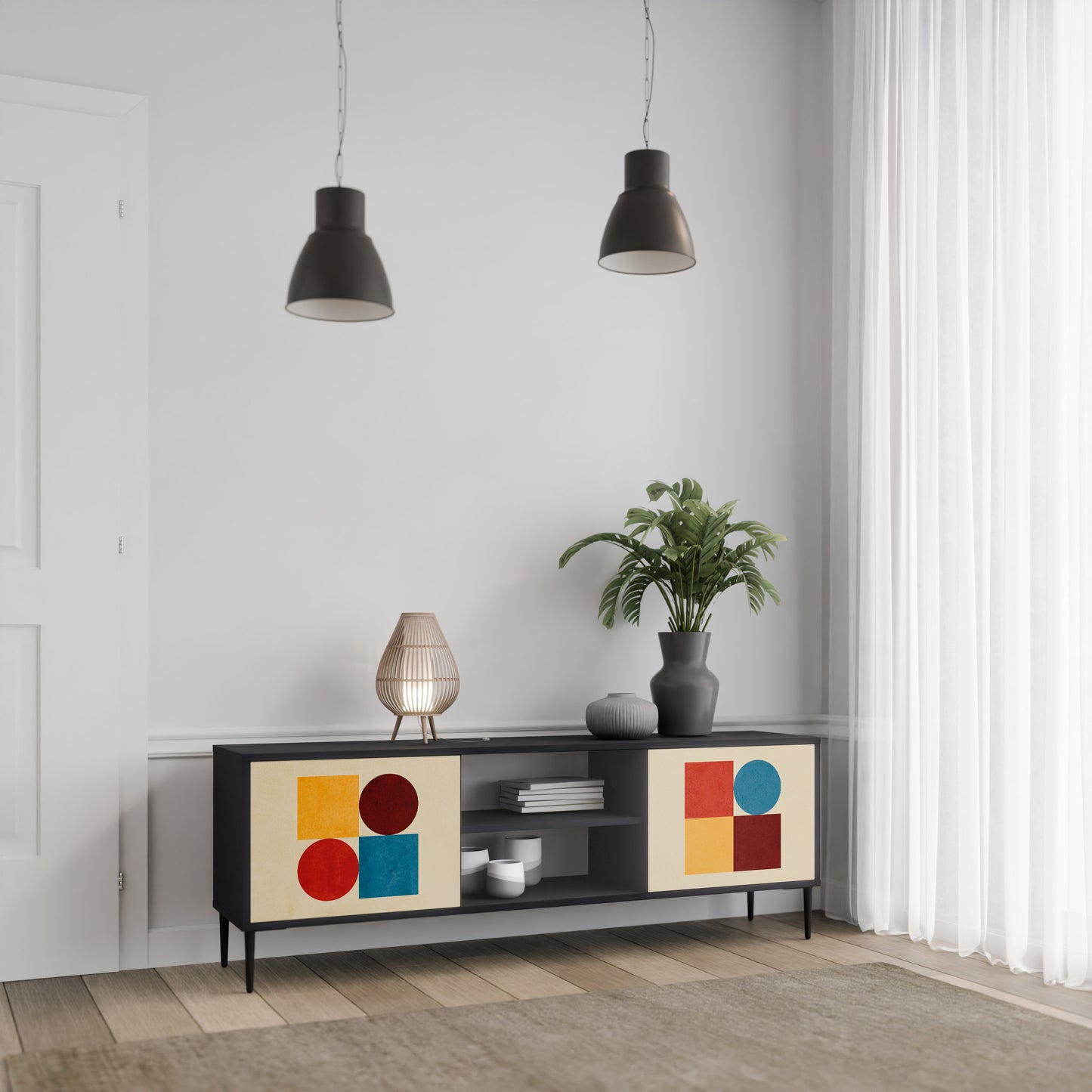 GEOMETRIC PUZZLE 2-Door TV Stand in Black Finish