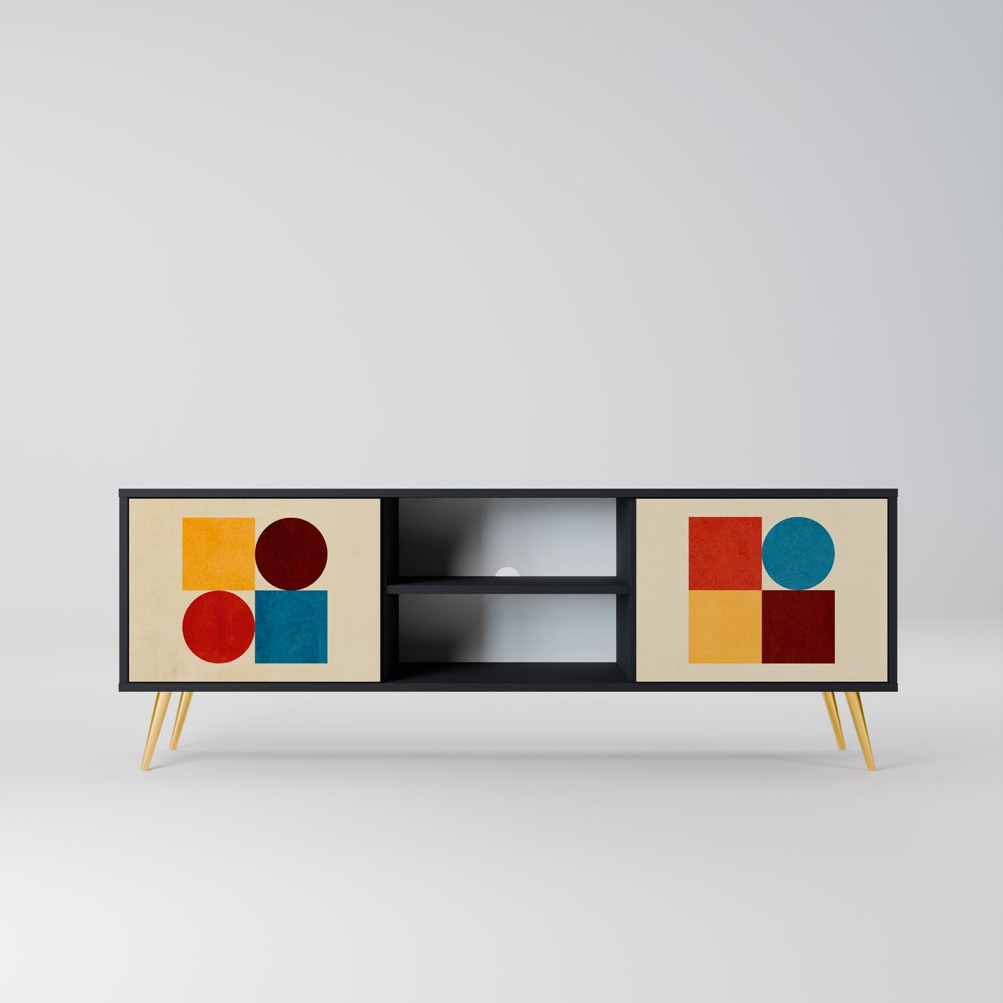 GEOMETRIC PUZZLE 2-Door TV Stand in Black Finish