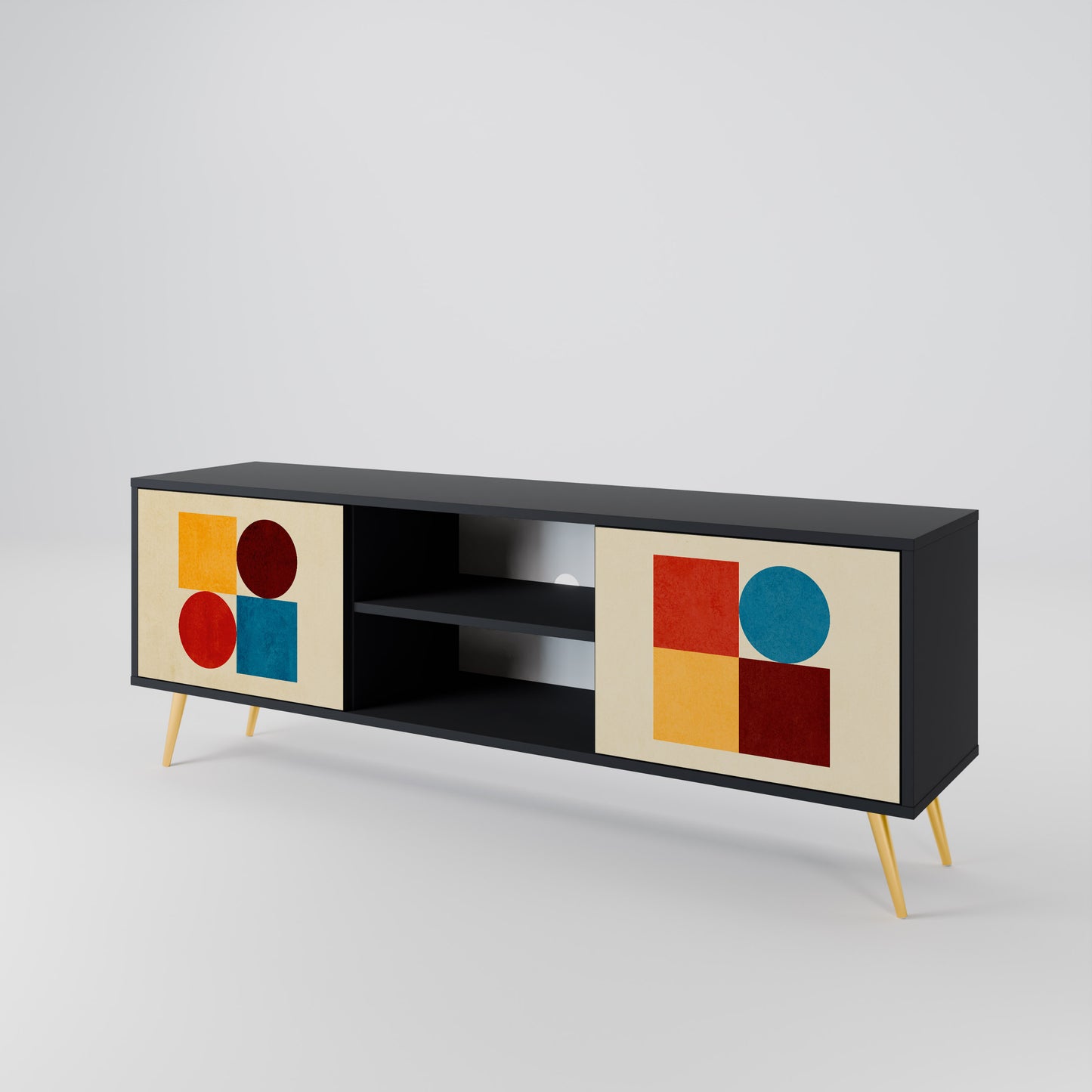 GEOMETRIC PUZZLE 2-Door TV Stand in Black Finish
