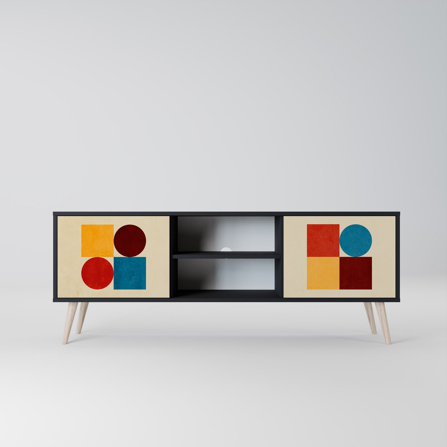 GEOMETRIC PUZZLE 2-Door TV Stand in Black Finish